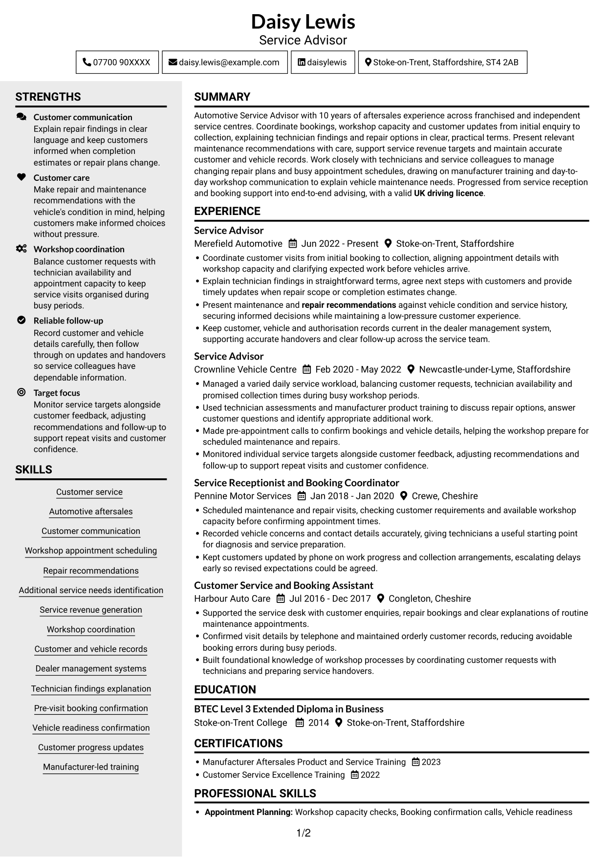 CV example — page 1