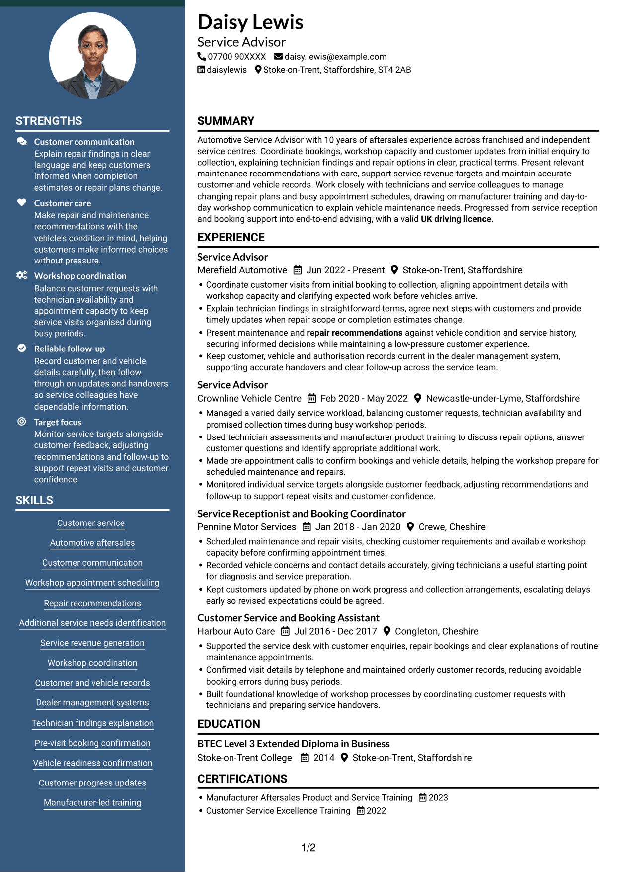 CV example — page 1
