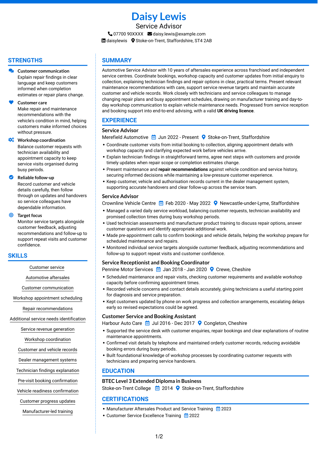 CV example — page 1