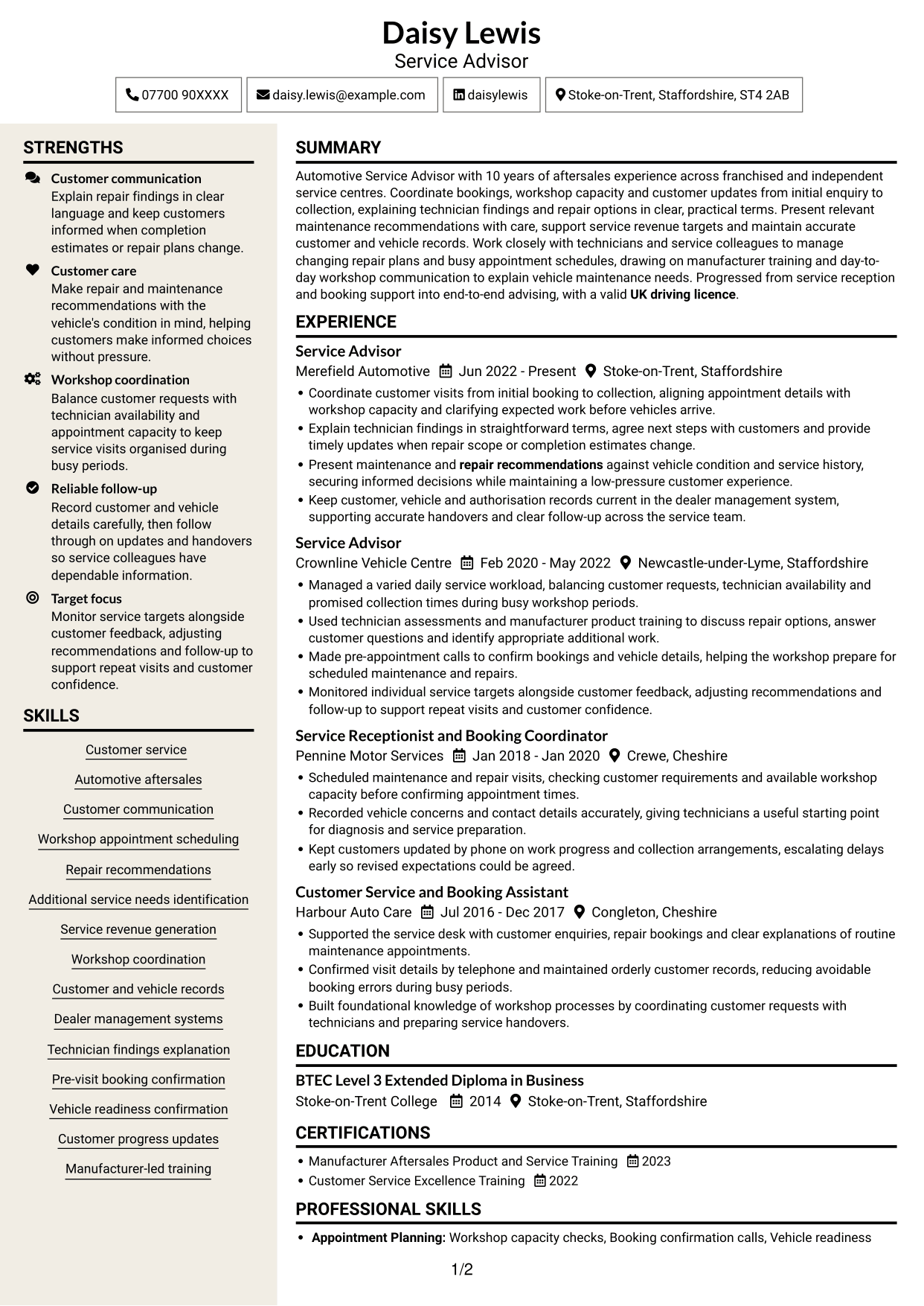 CV example — page 1