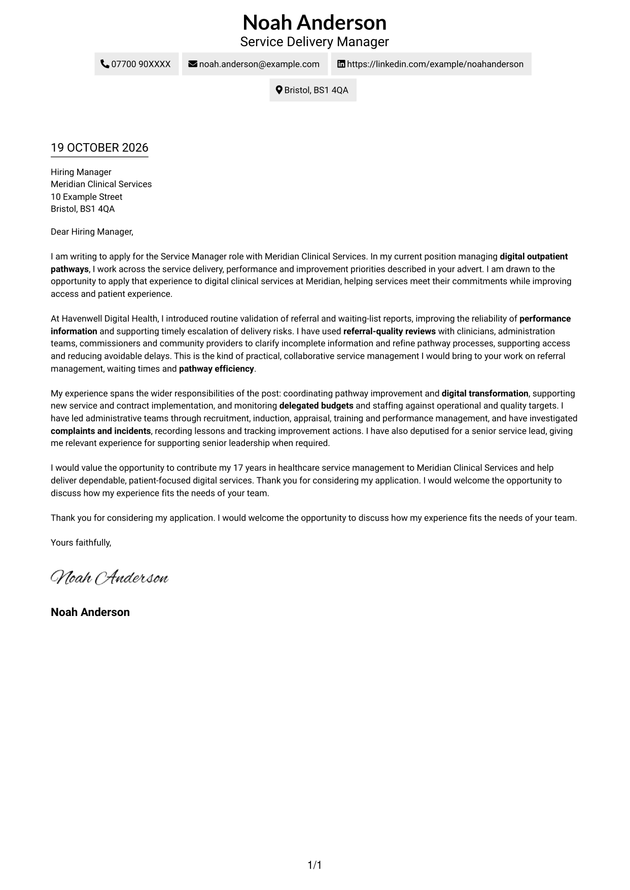 Cover letter example — page 1