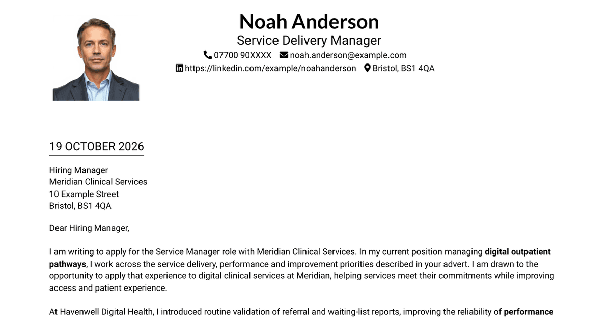7 Service Manager - Digital Clinical Services Cover Letter Templates with Example