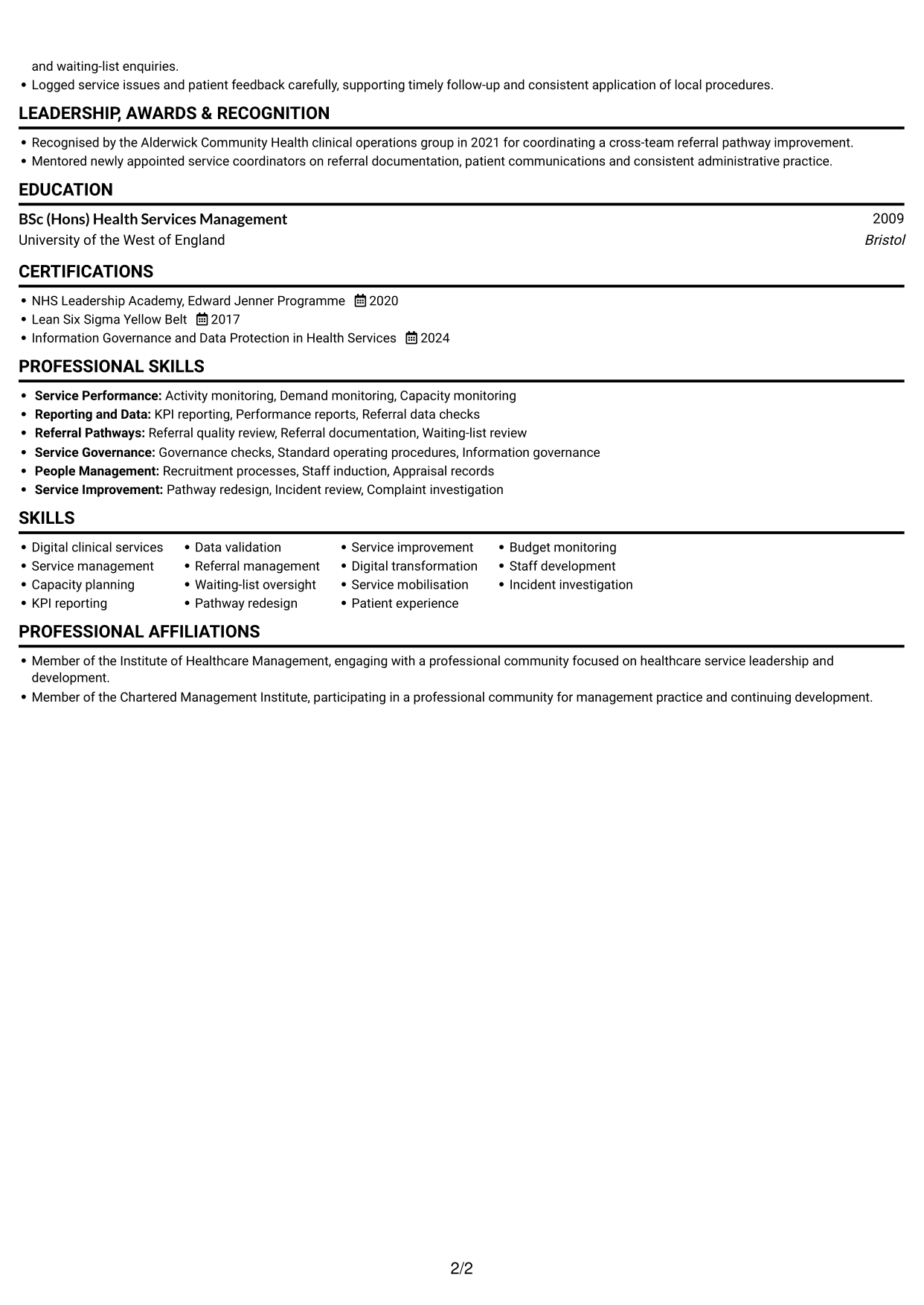 CV example — page 2