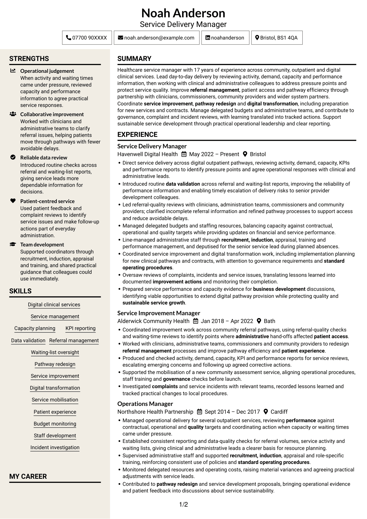 CV example — page 1
