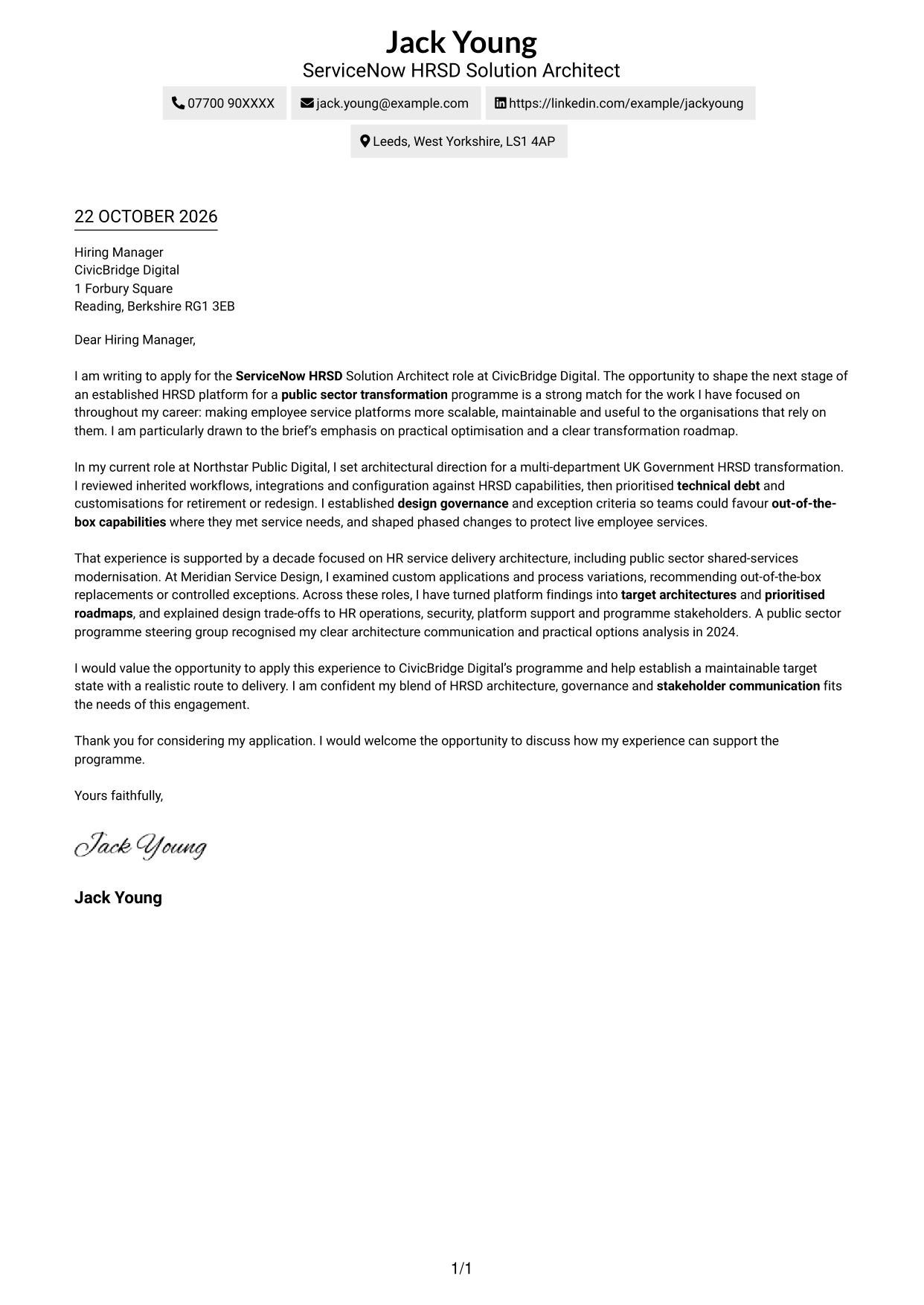 Cover letter example — page 1