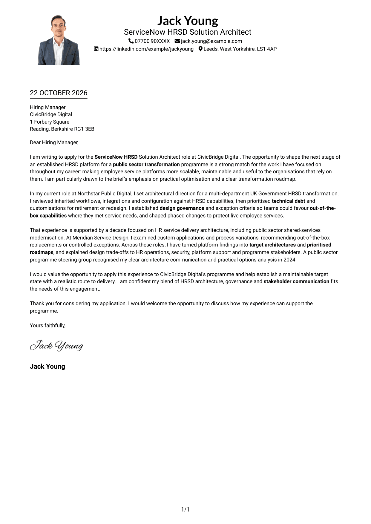 Cover letter example — page 1