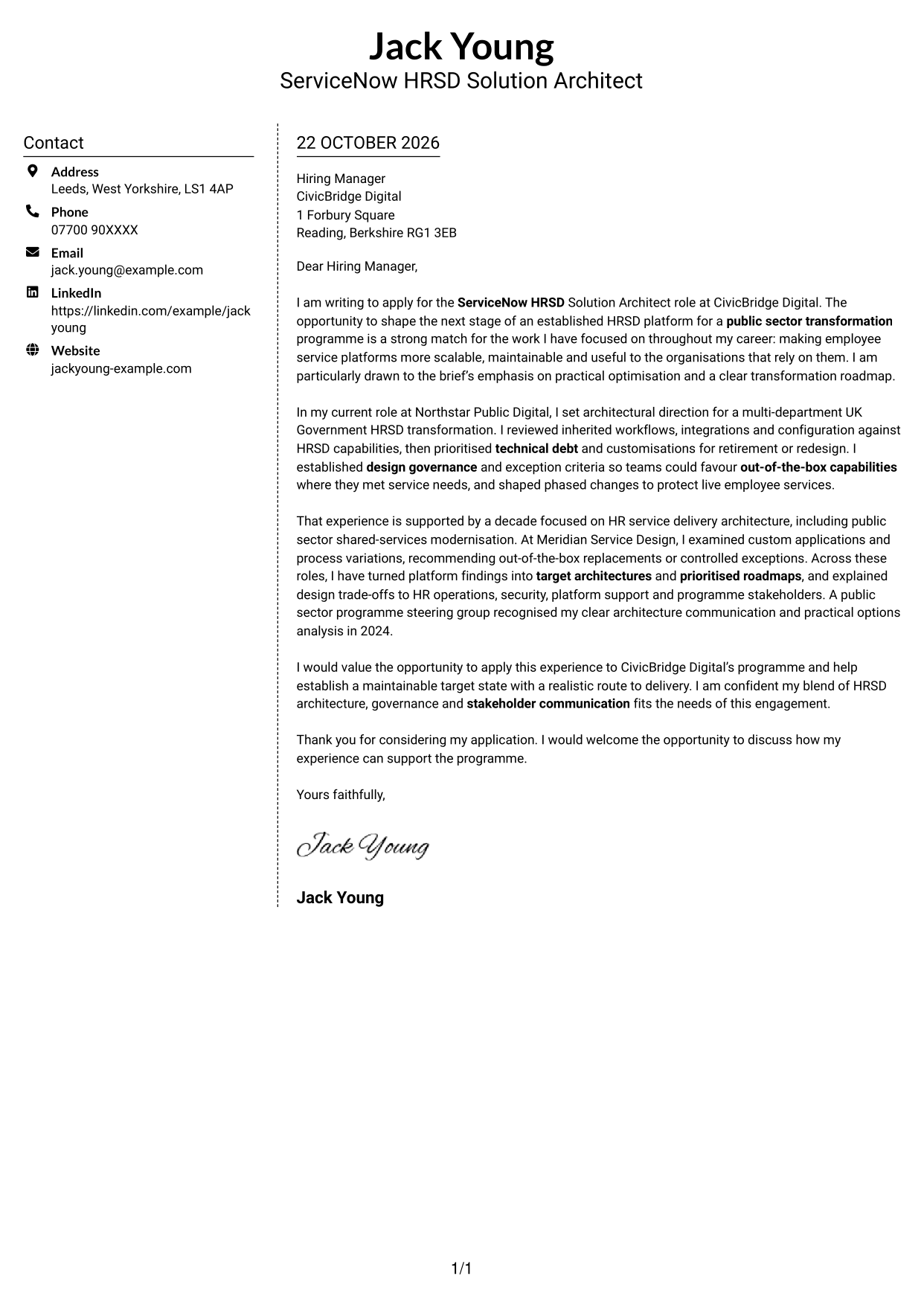 Cover letter example — page 1
