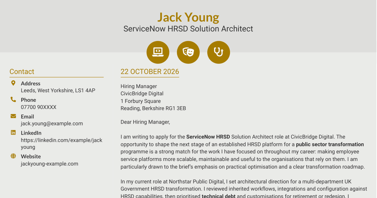 7 ServiceNow HRSD Solution Architect Cover Letter Templates with Example