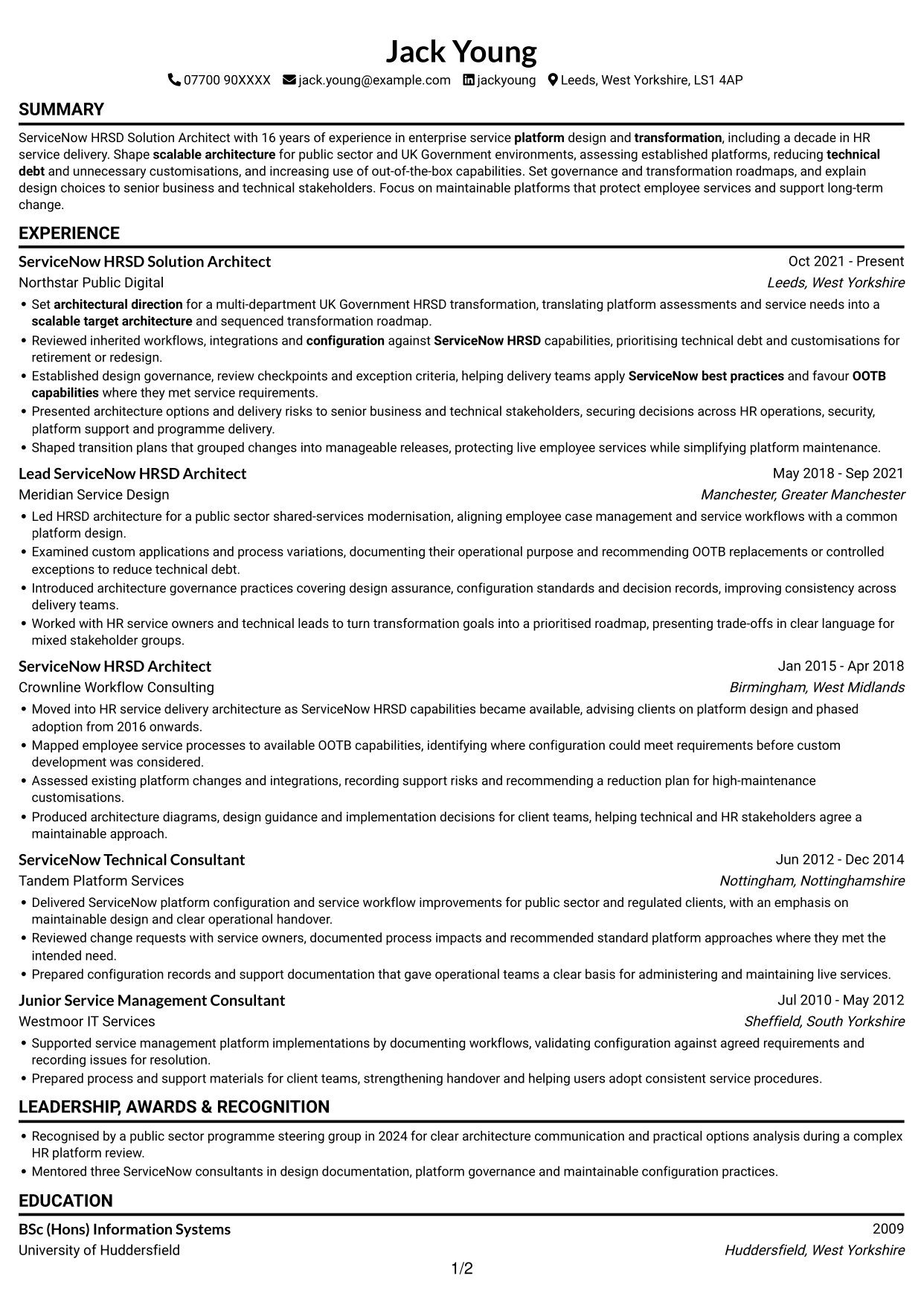 CV example — page 1