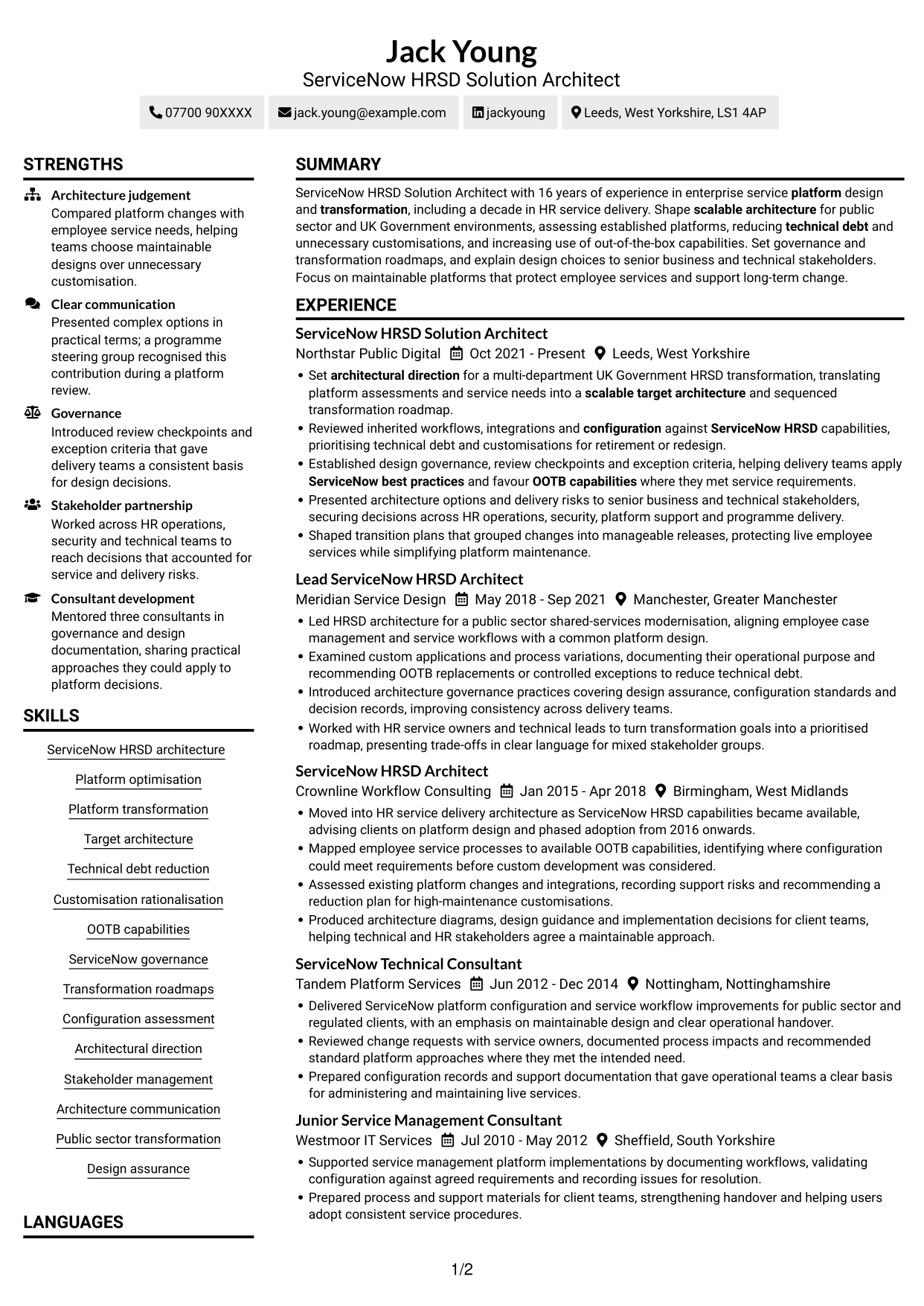 CV example — page 1
