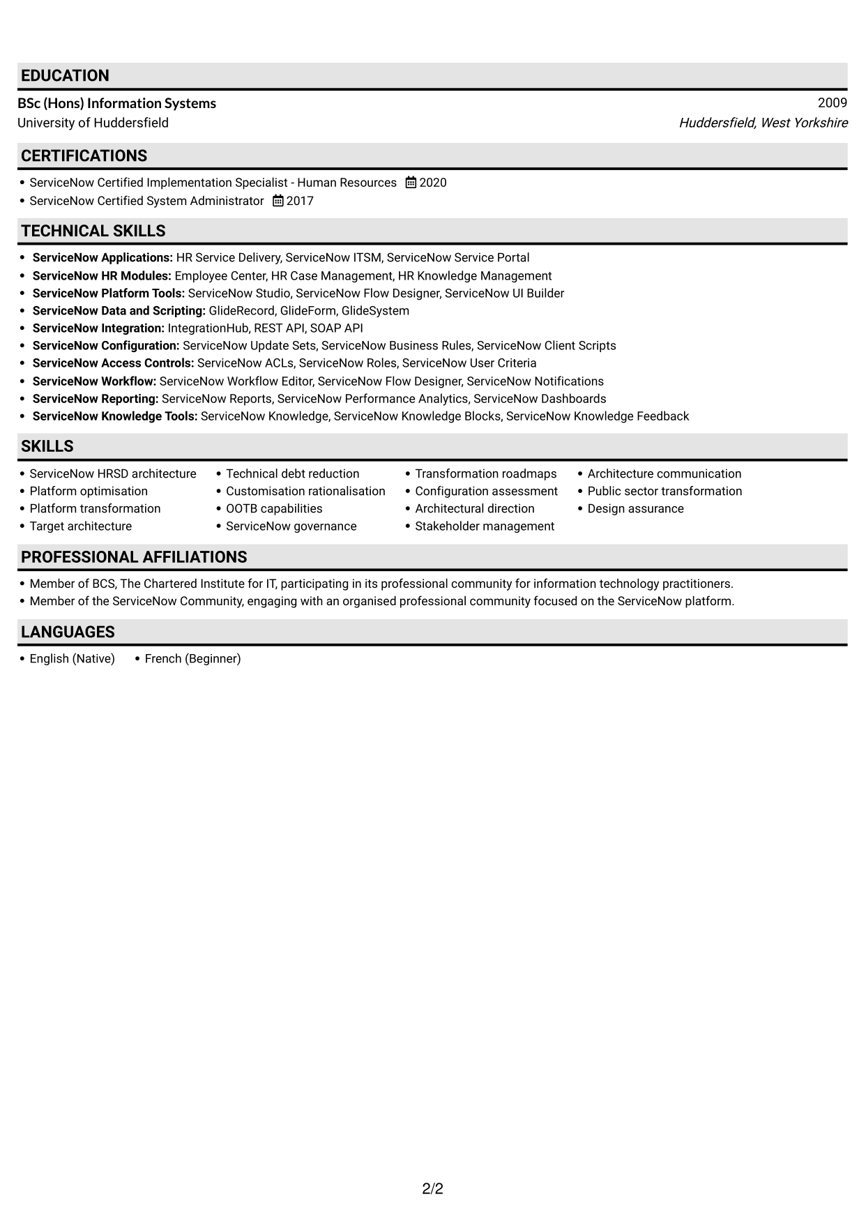 CV example — page 2