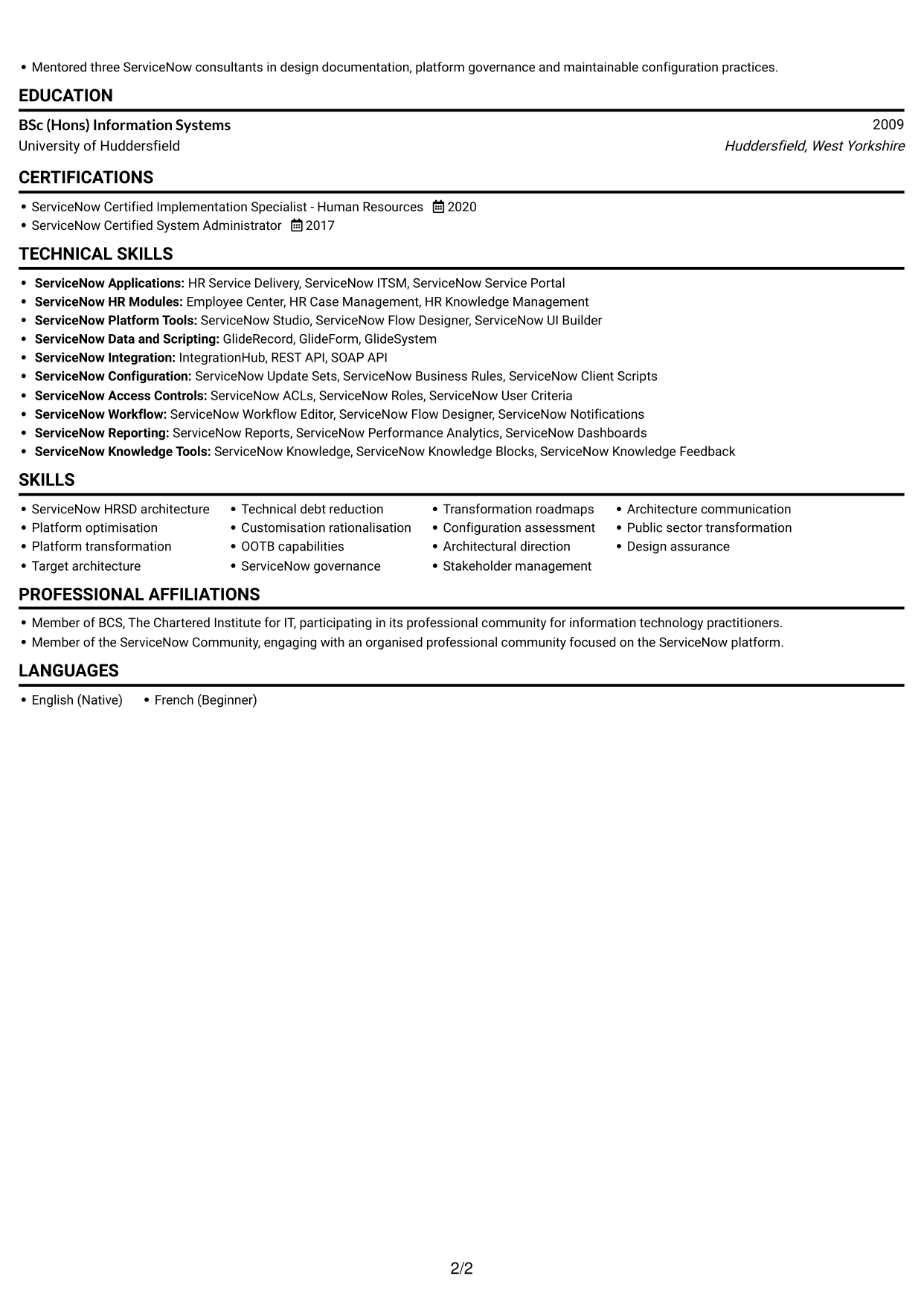 CV example — page 2