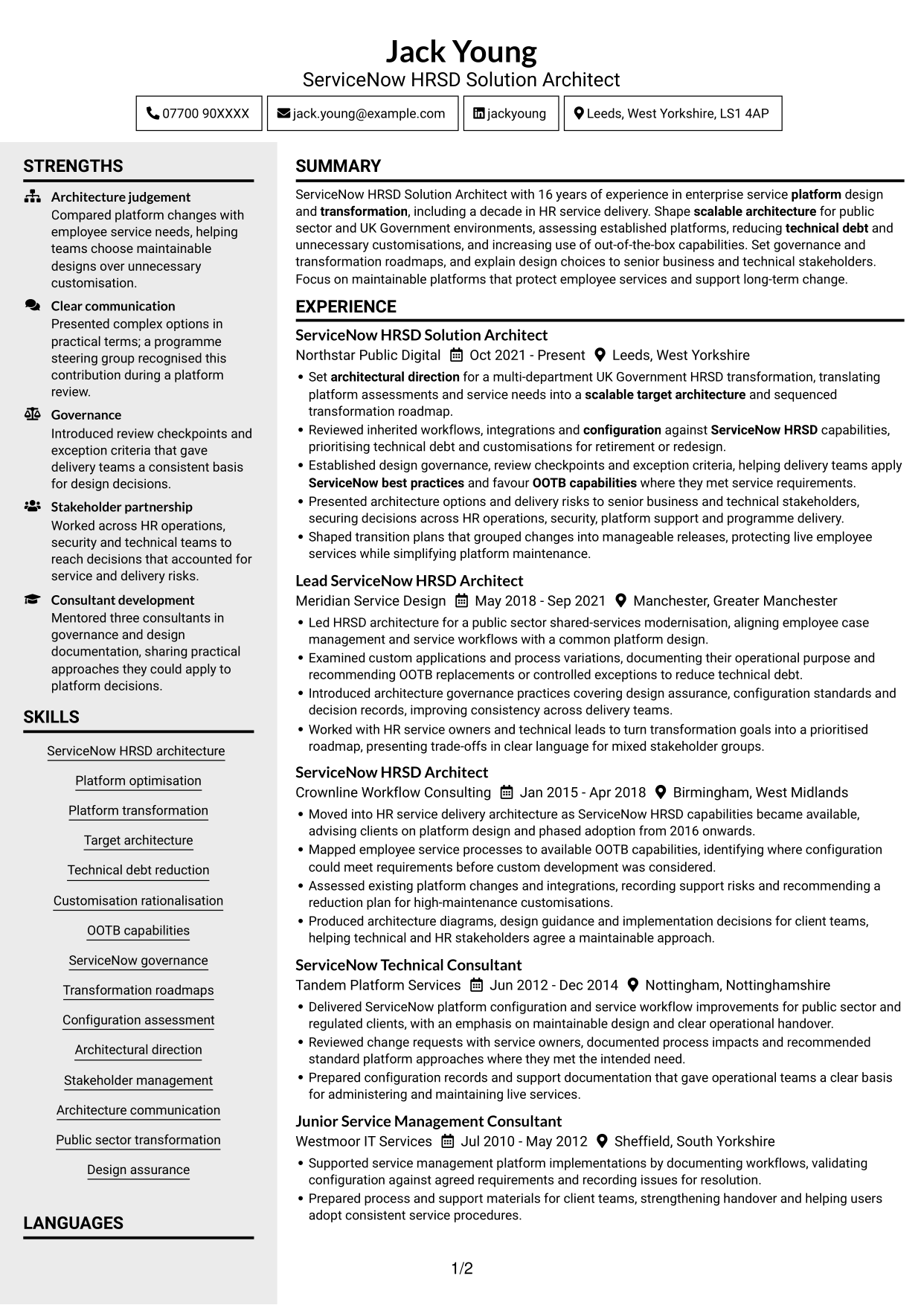 CV example — page 1