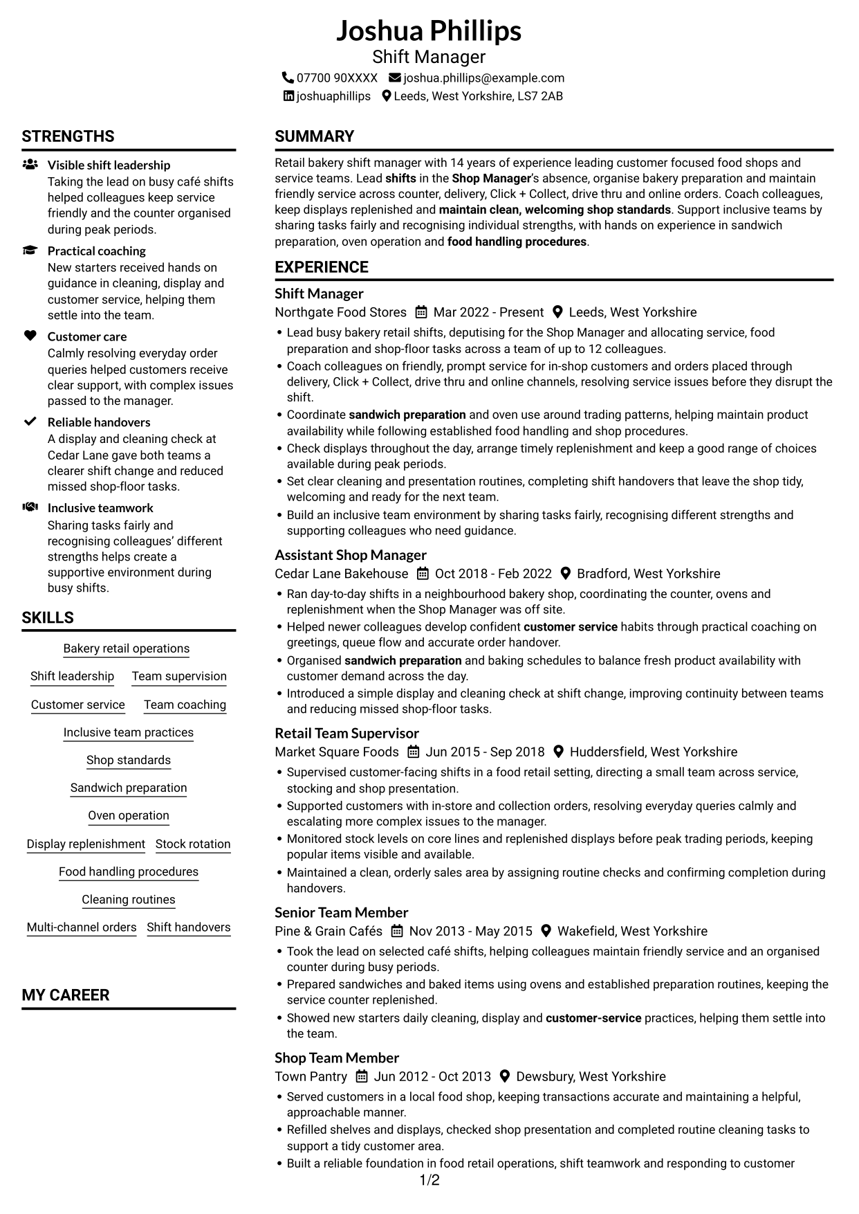CV example — page 1