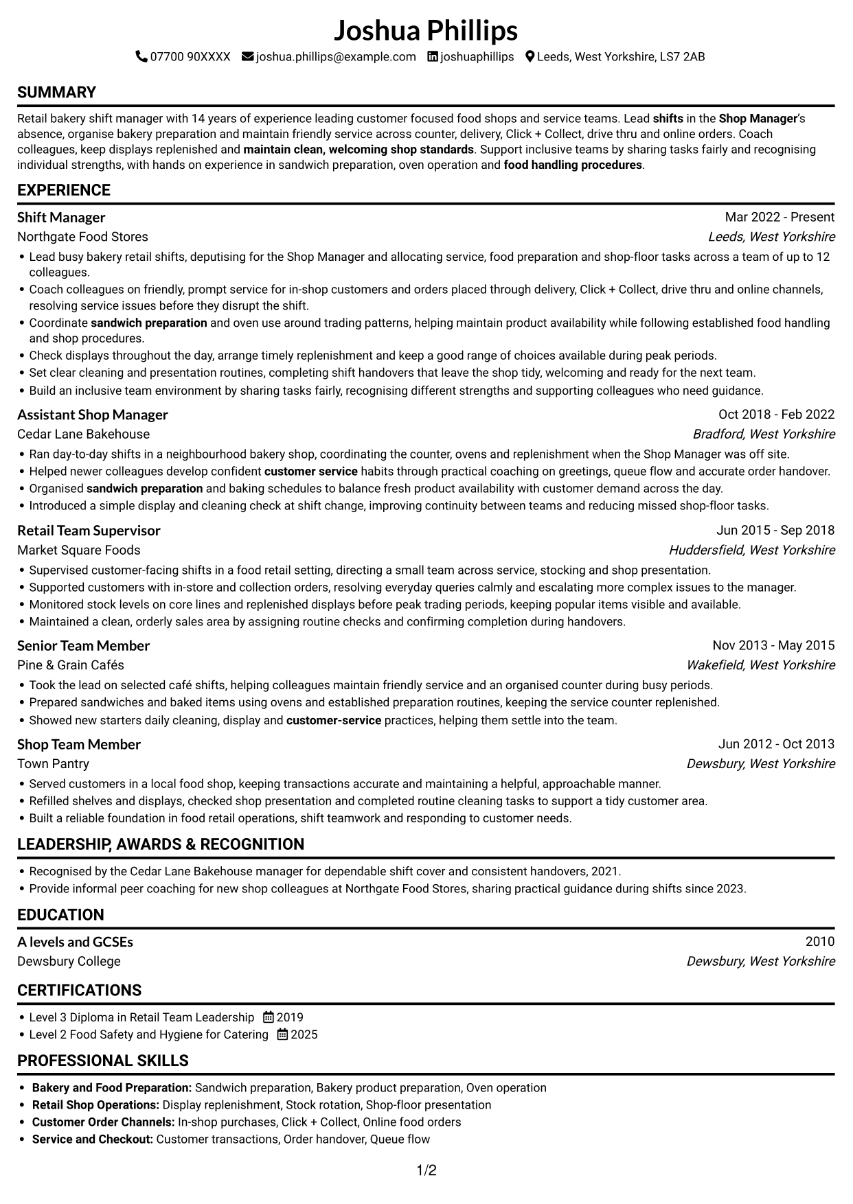 CV example — page 1
