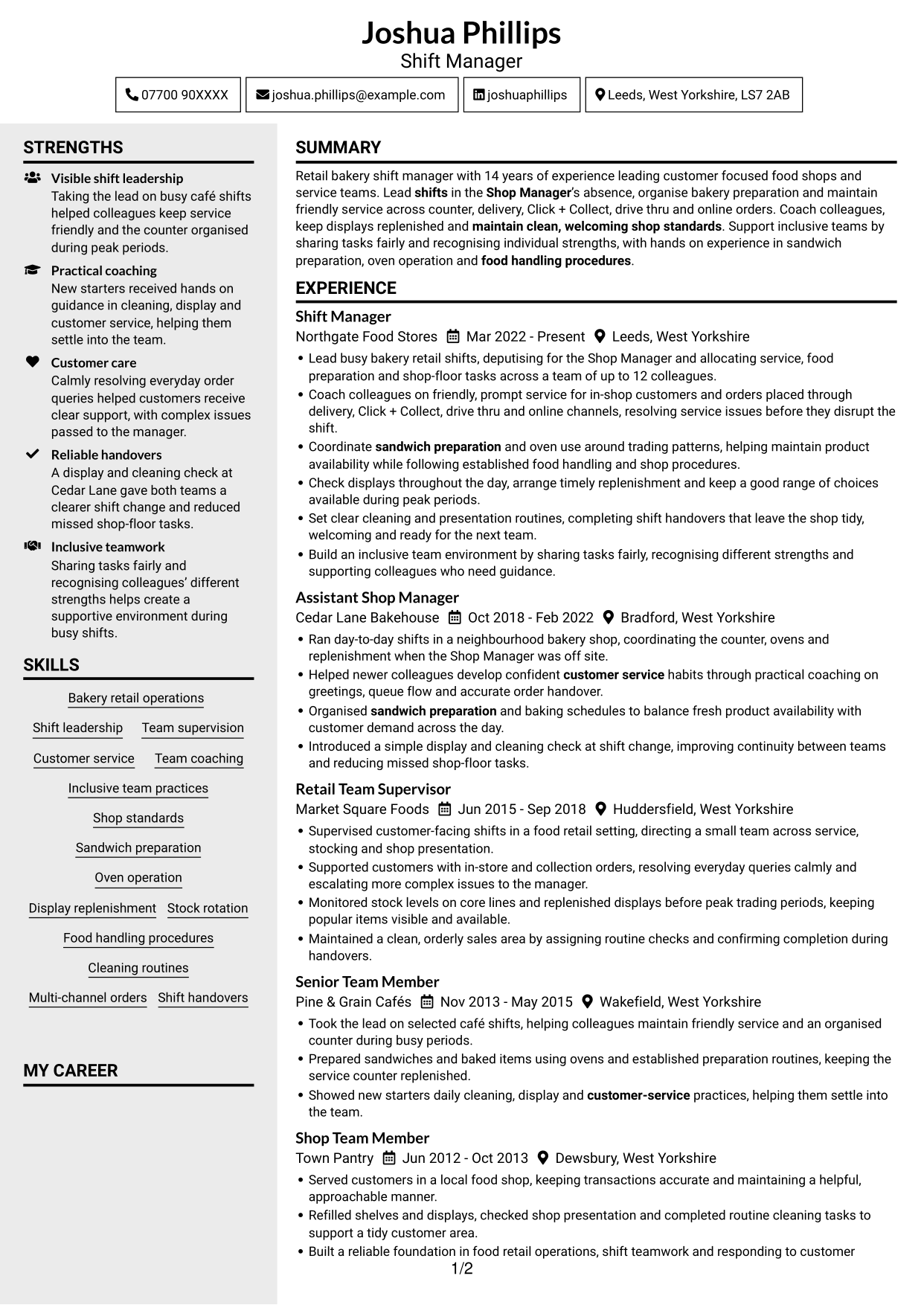 CV example — page 1