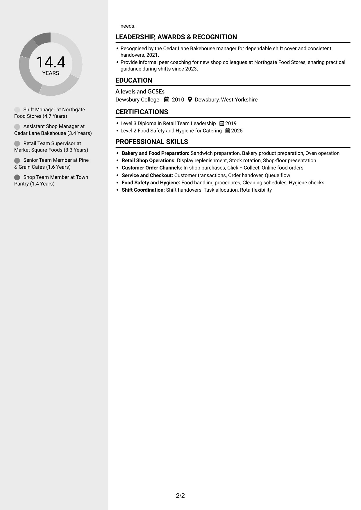 CV example — page 2