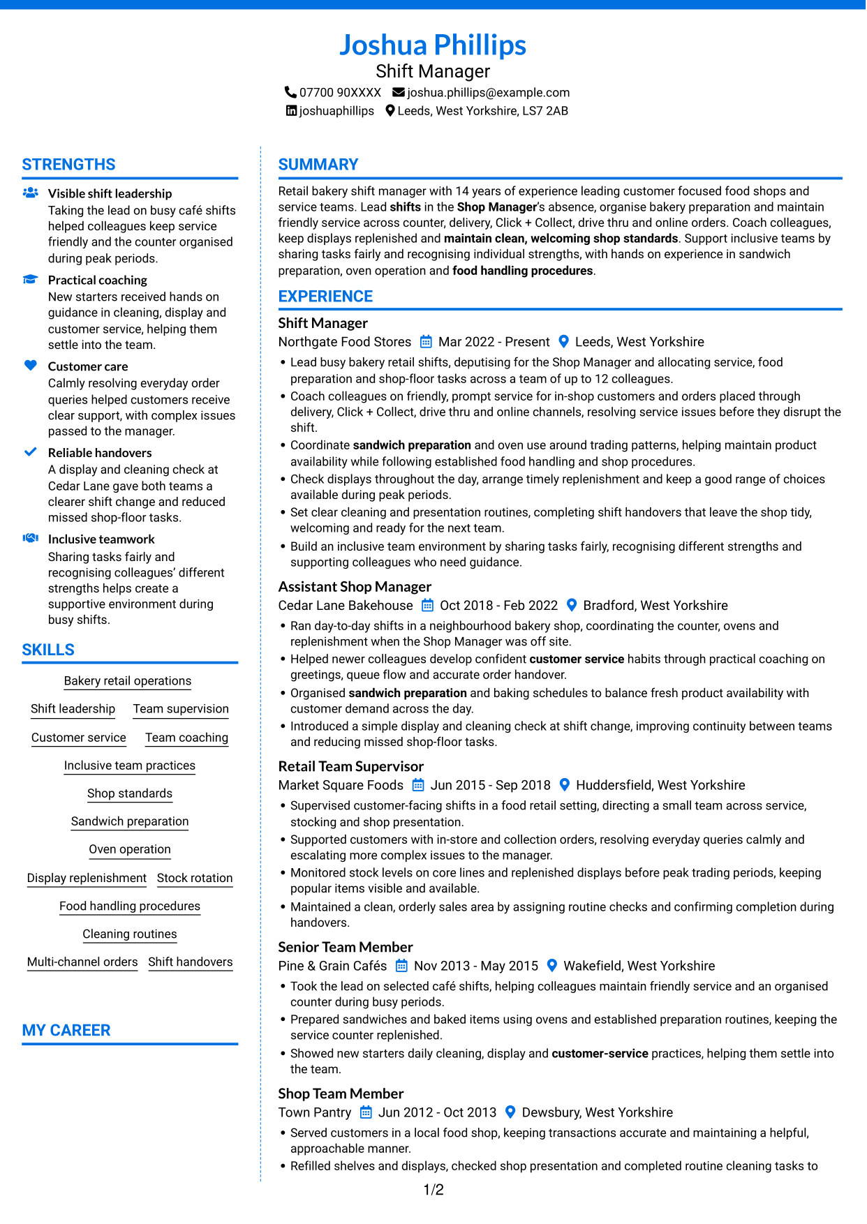 CV example — page 1