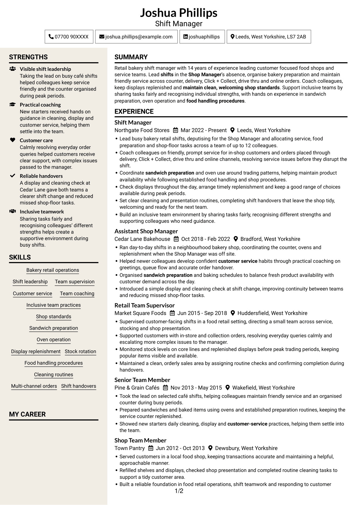 CV example — page 1