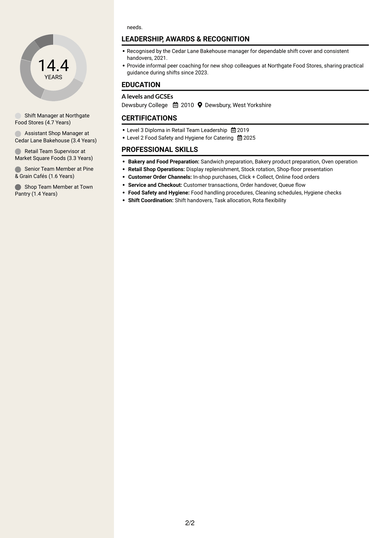 CV example — page 2
