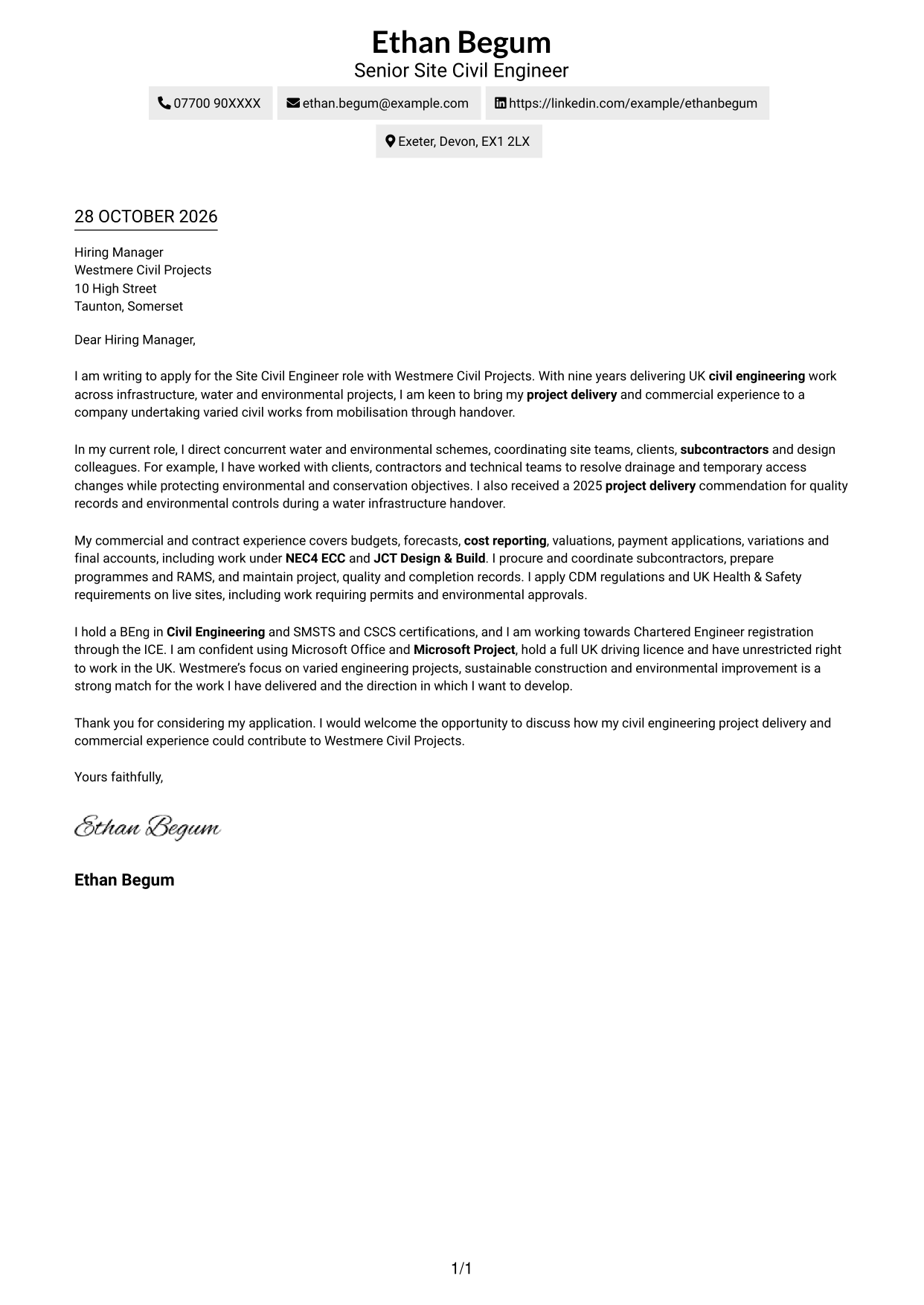 Cover letter example — page 1