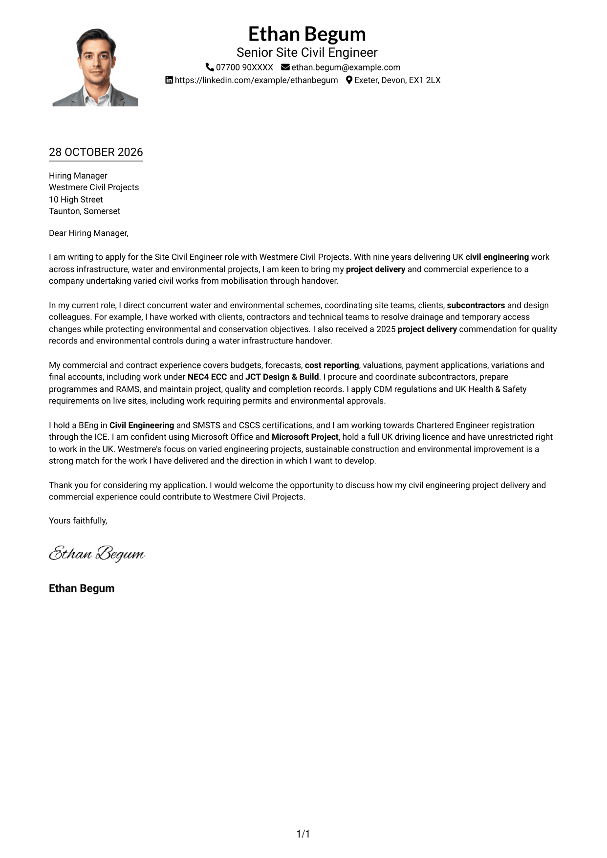 Cover letter example — page 1