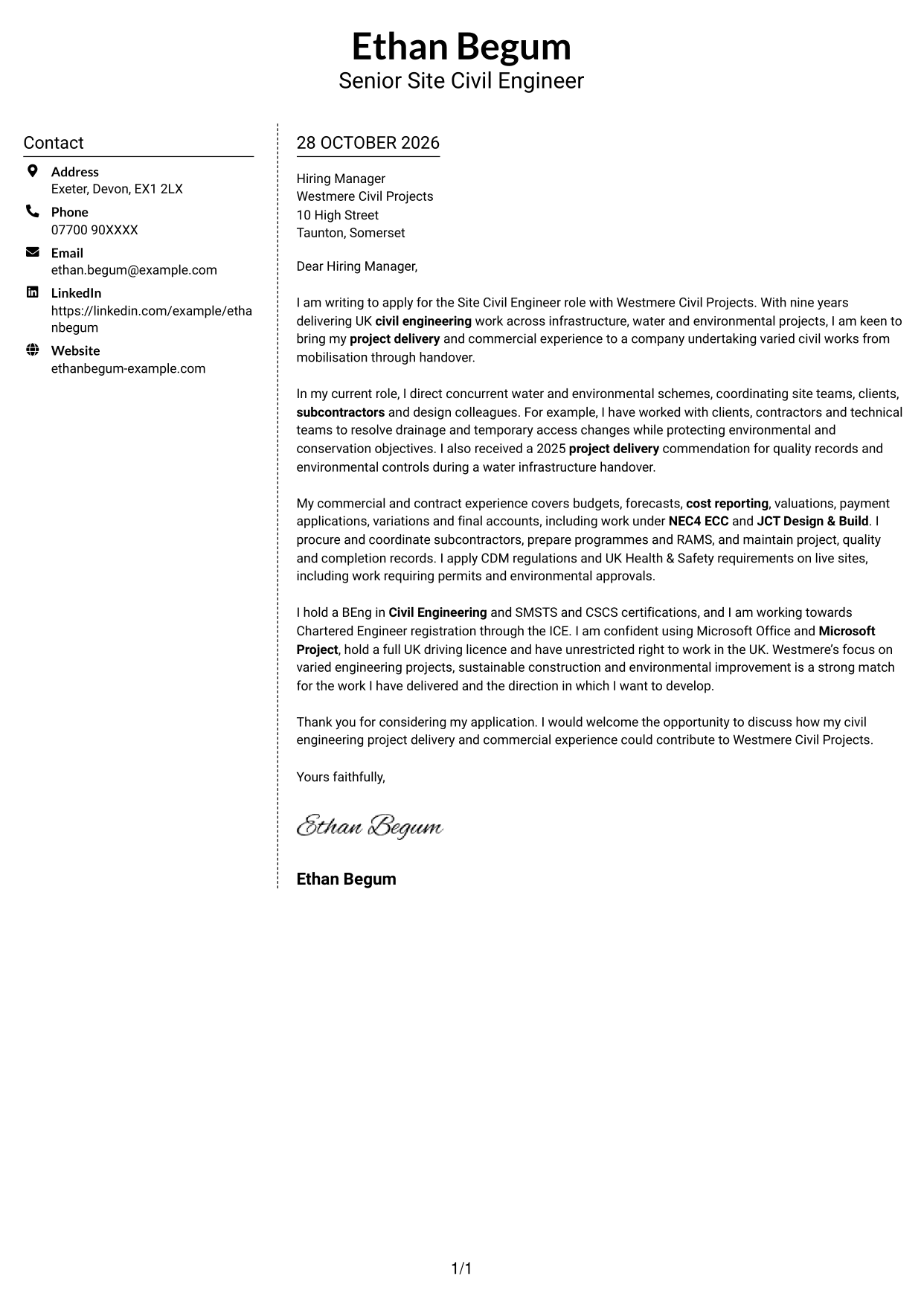 Cover letter example — page 1