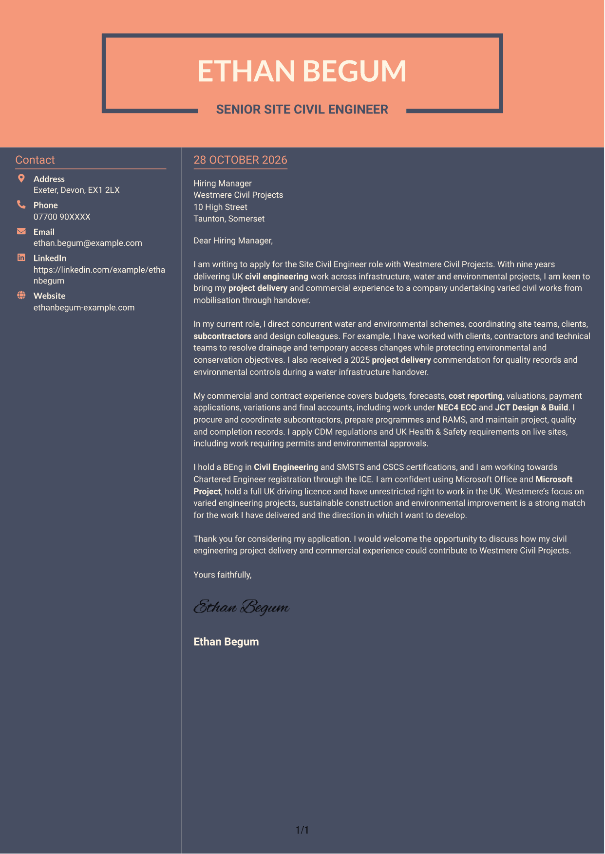 Cover letter example — page 1