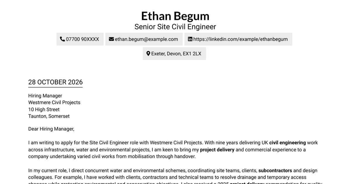 7 Site Civil Engineer Cover Letter Templates with Example