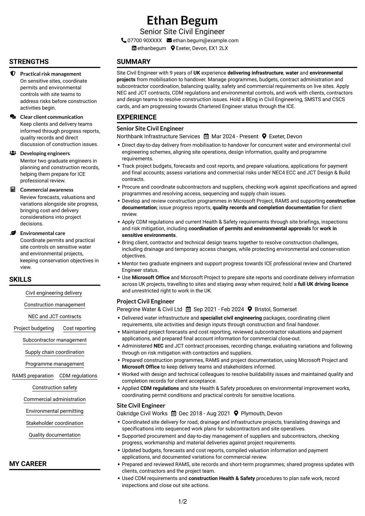 CV example — page 1