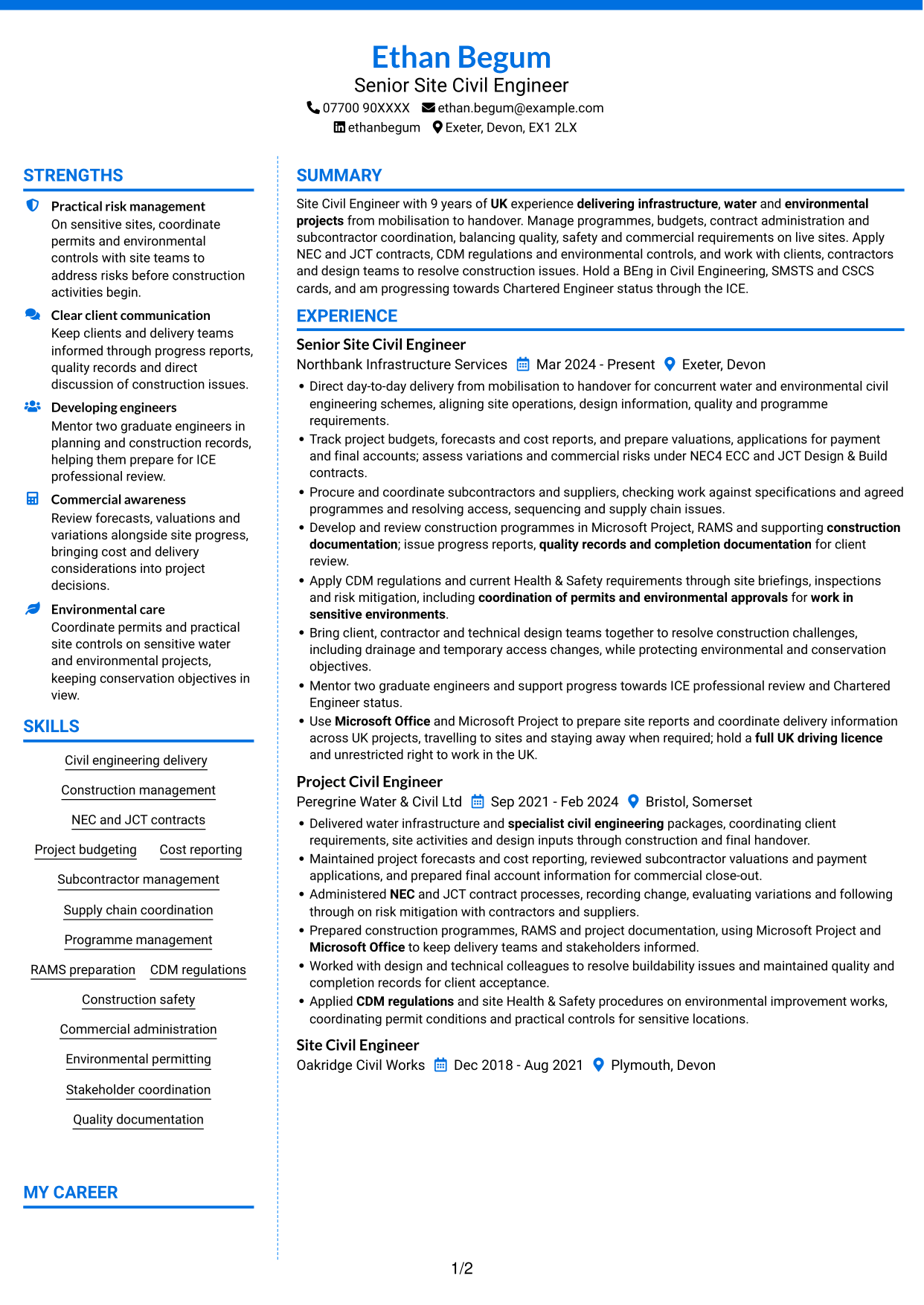 CV example — page 1