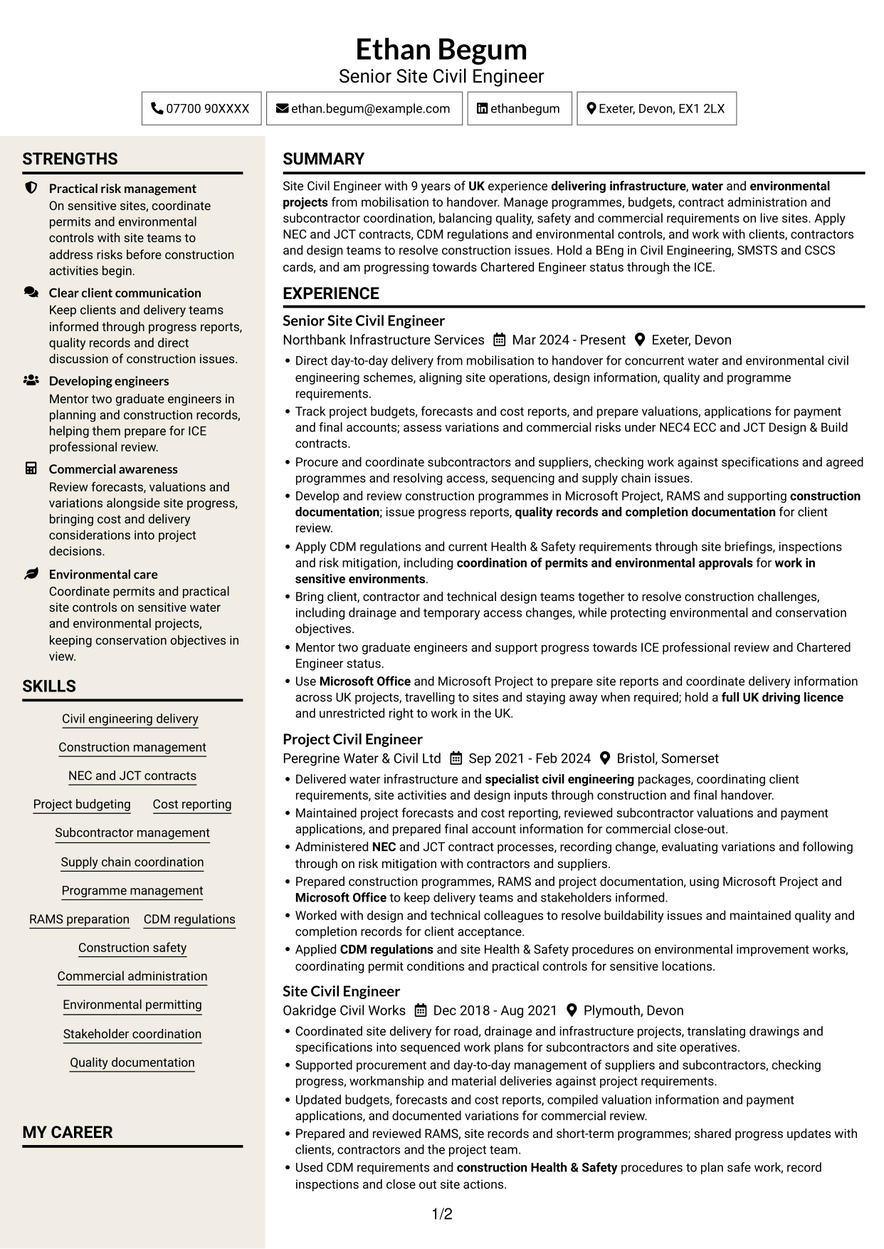 CV example — page 1