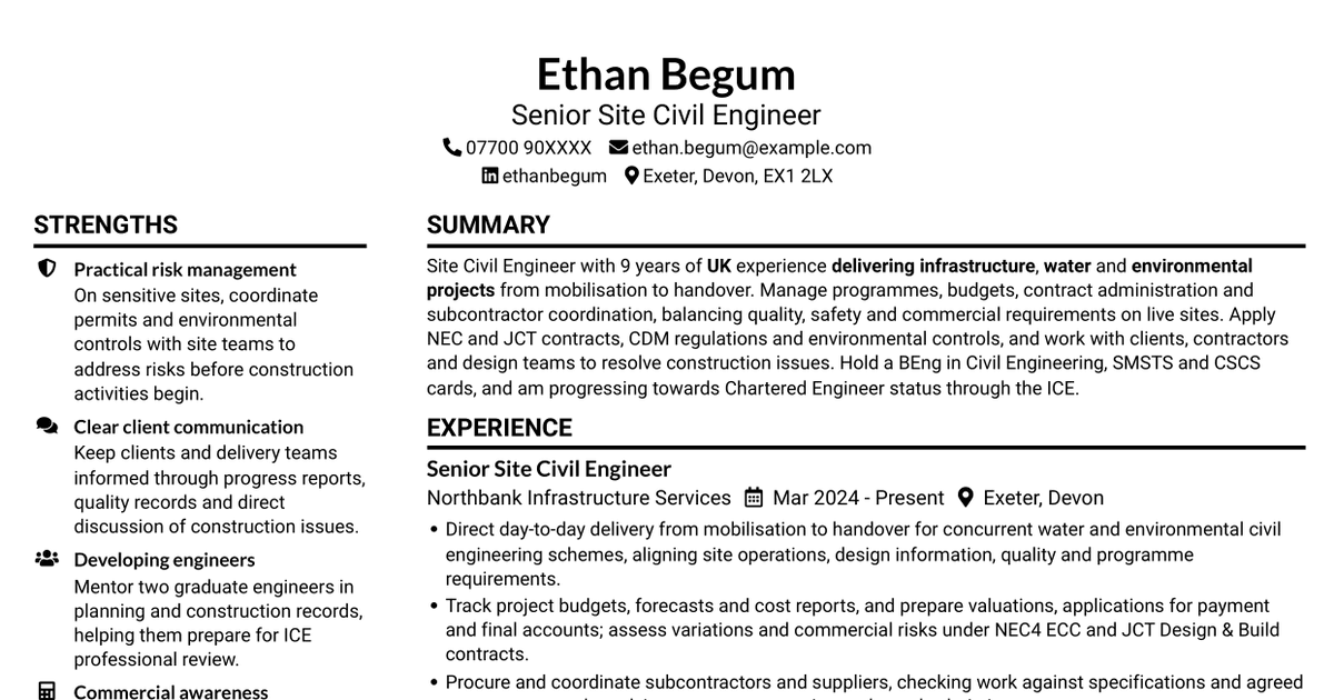 7 Site Civil Engineer CV Templates with Example