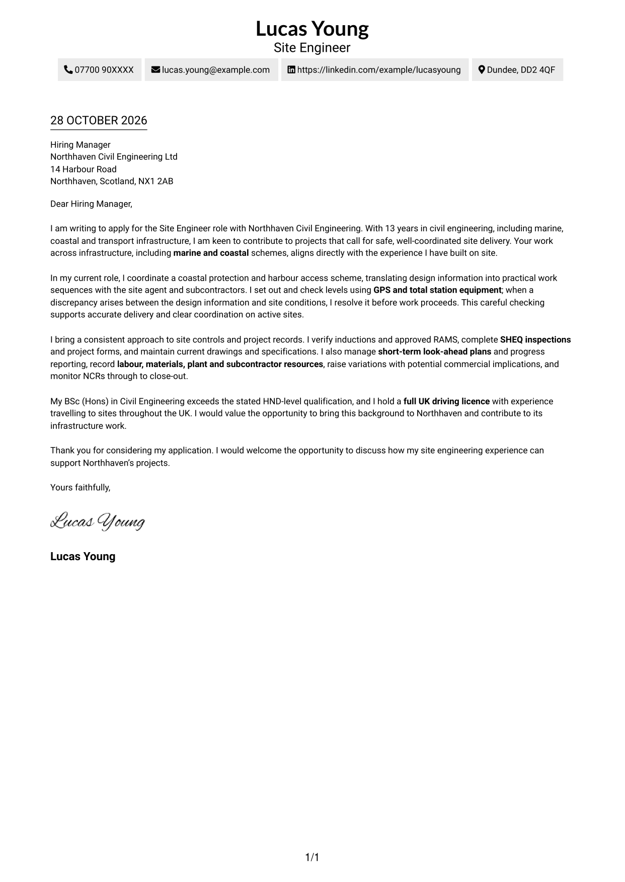 Cover letter example — page 1