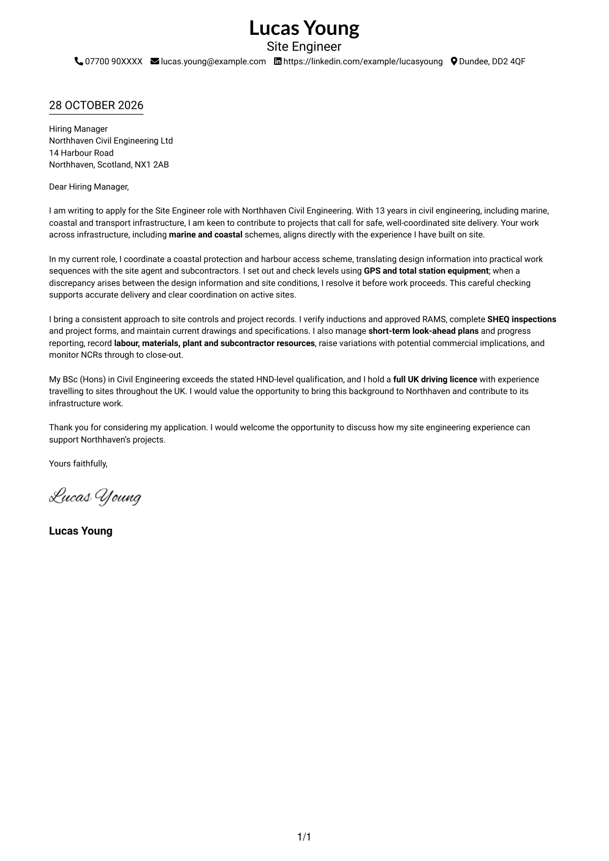 Cover letter example — page 1