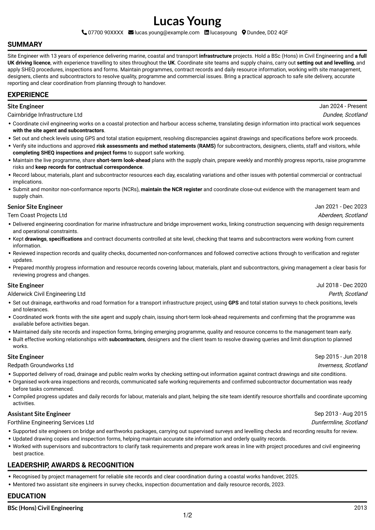 CV example — page 1
