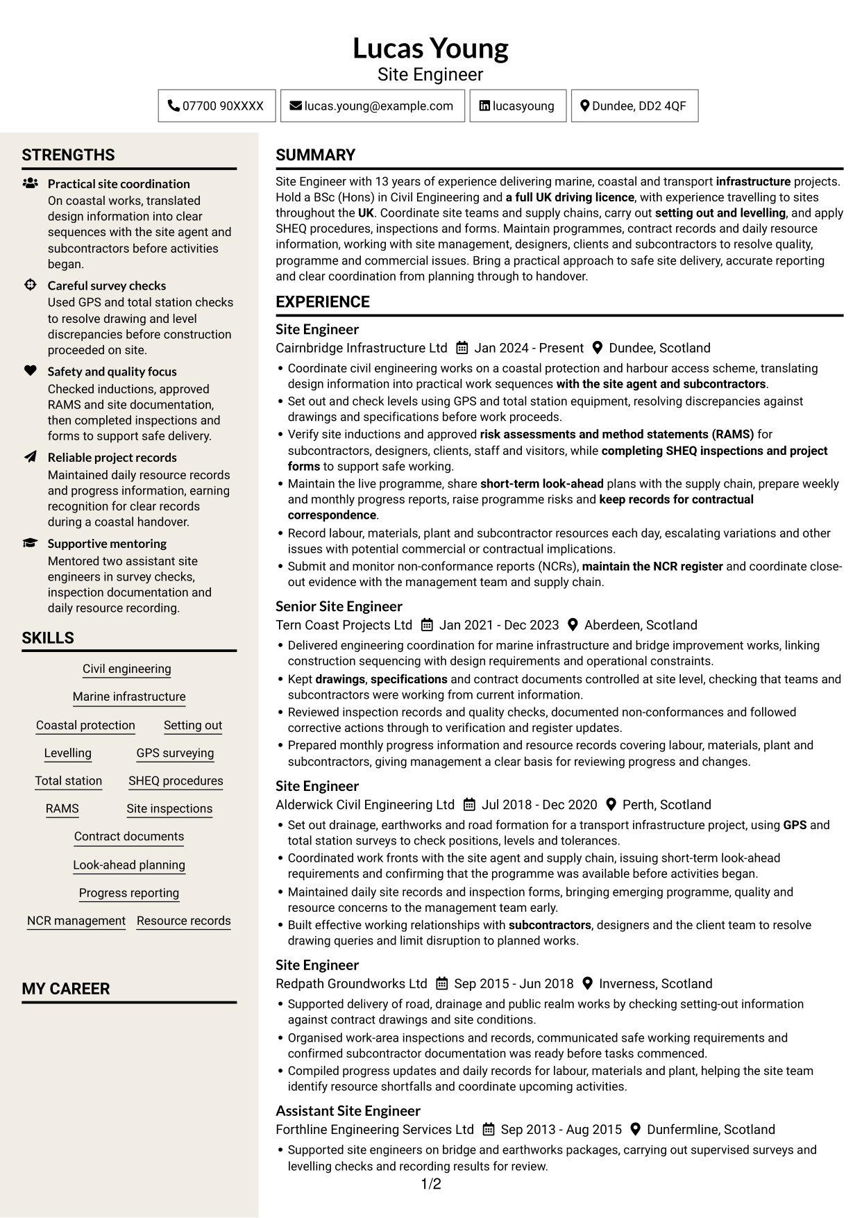 CV example — page 1