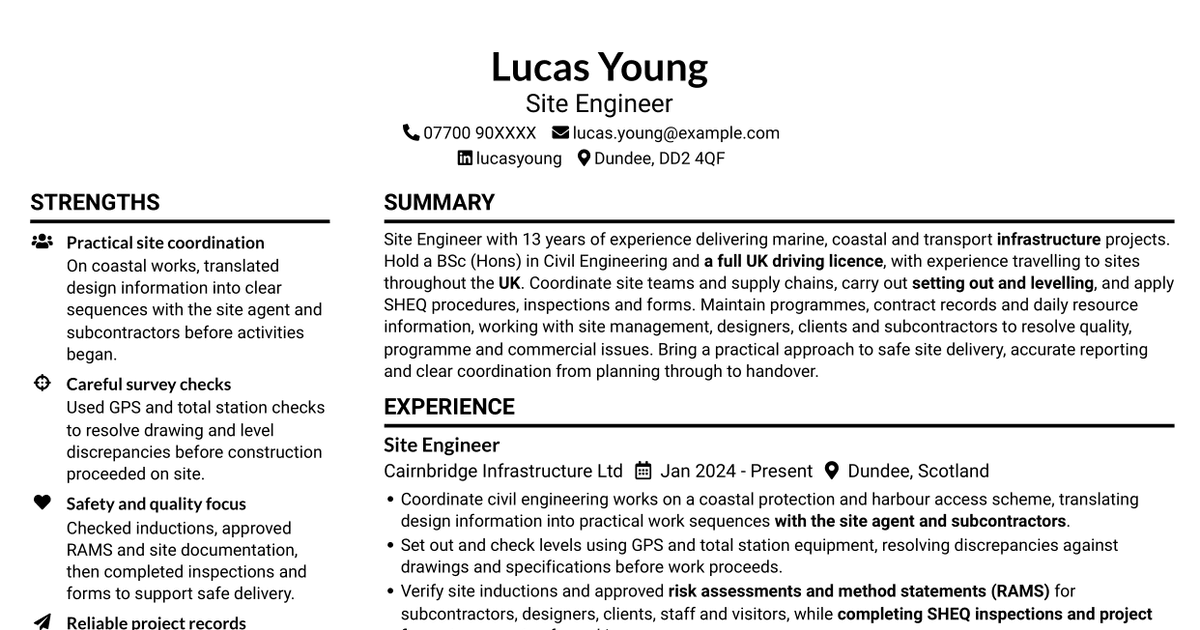 Site Engineer - Civil Infrastructure CV