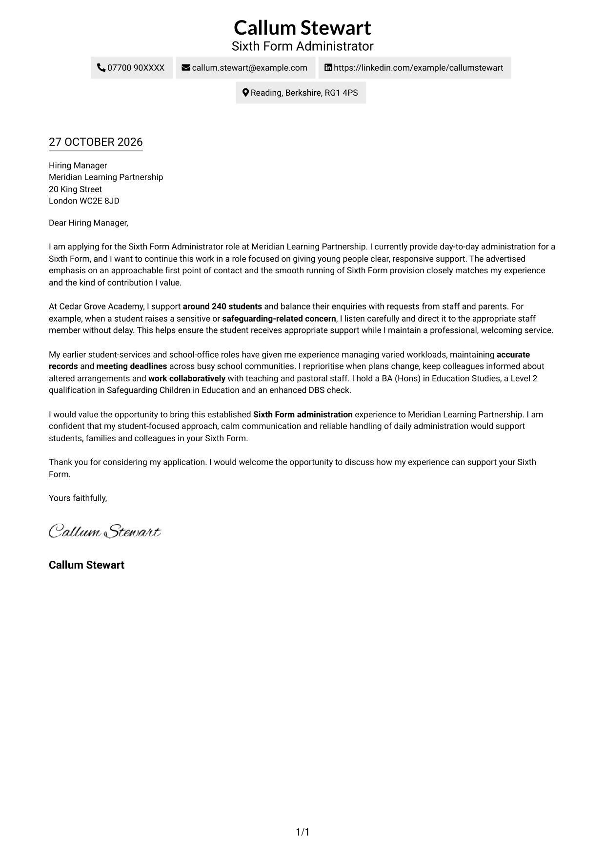 Cover letter example — page 1