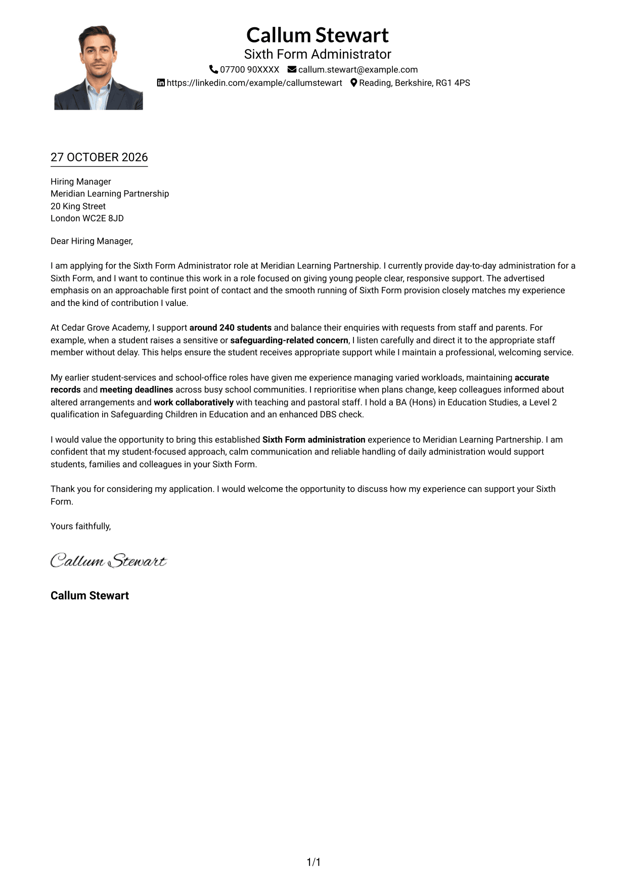 Cover letter example — page 1