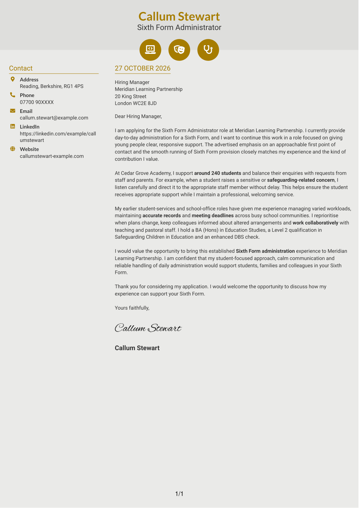 Cover letter example — page 1