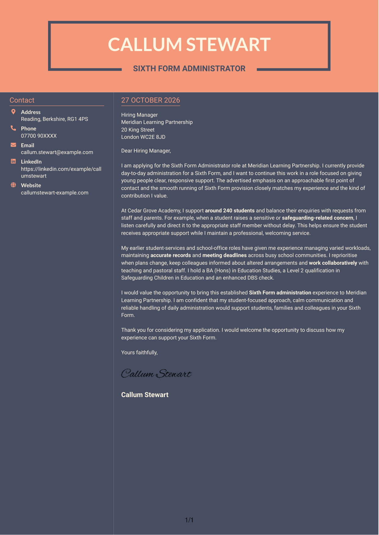 Cover letter example — page 1