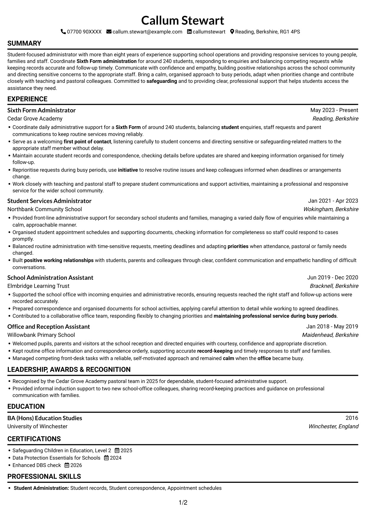 CV example — page 1