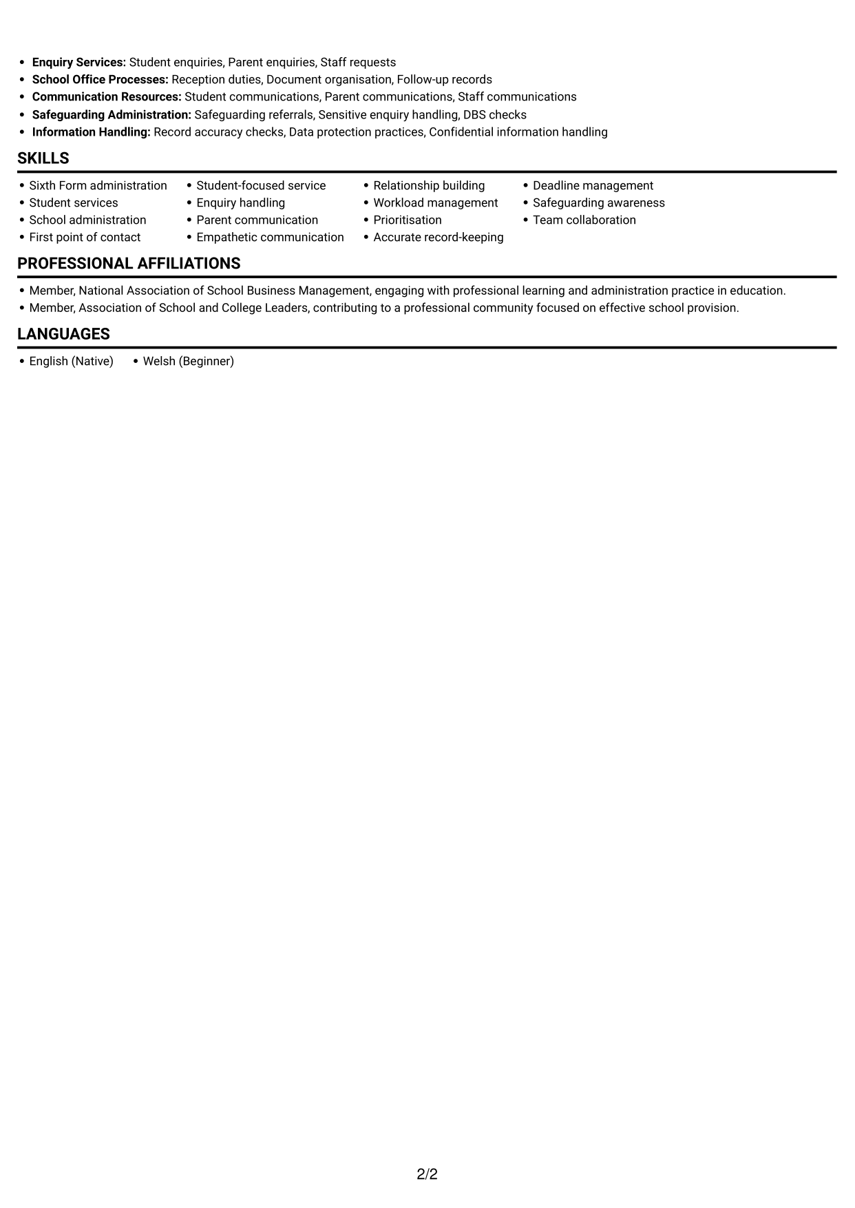 CV example — page 2