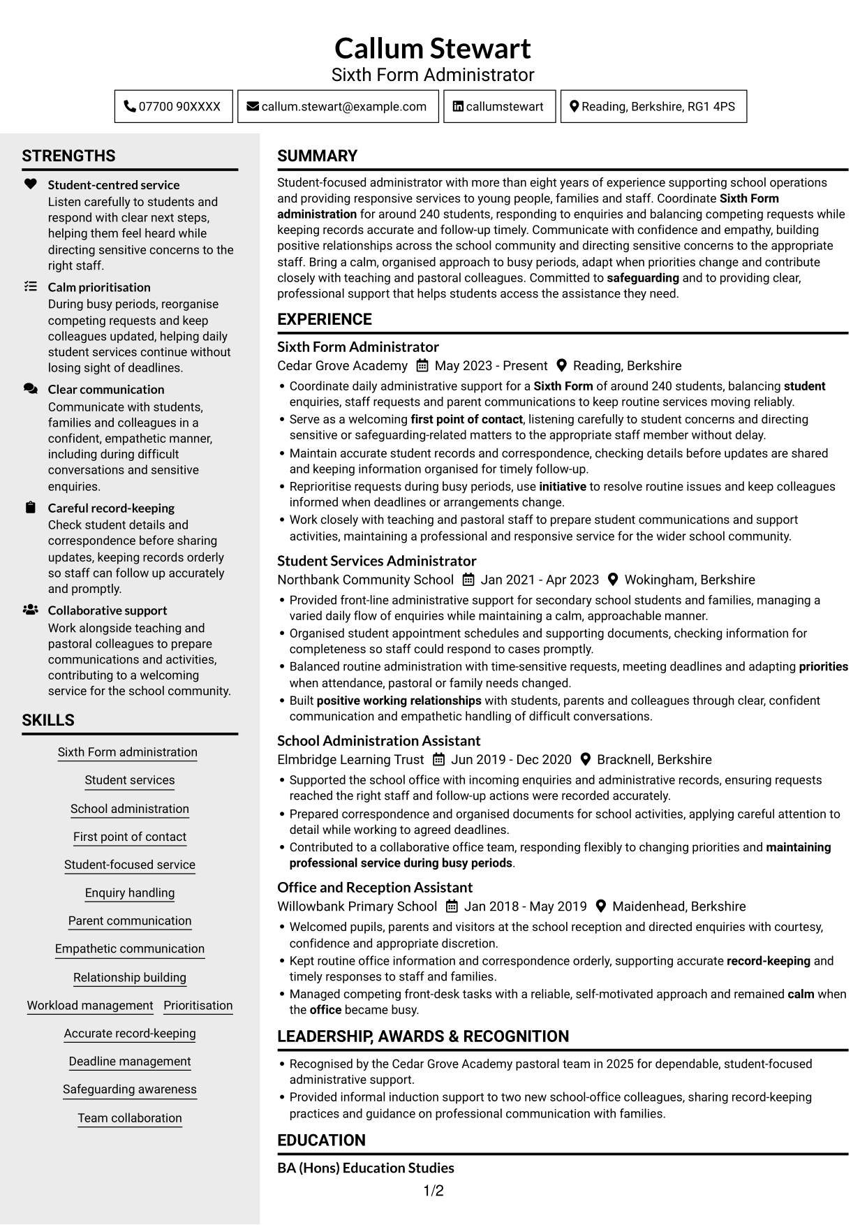 CV example — page 1