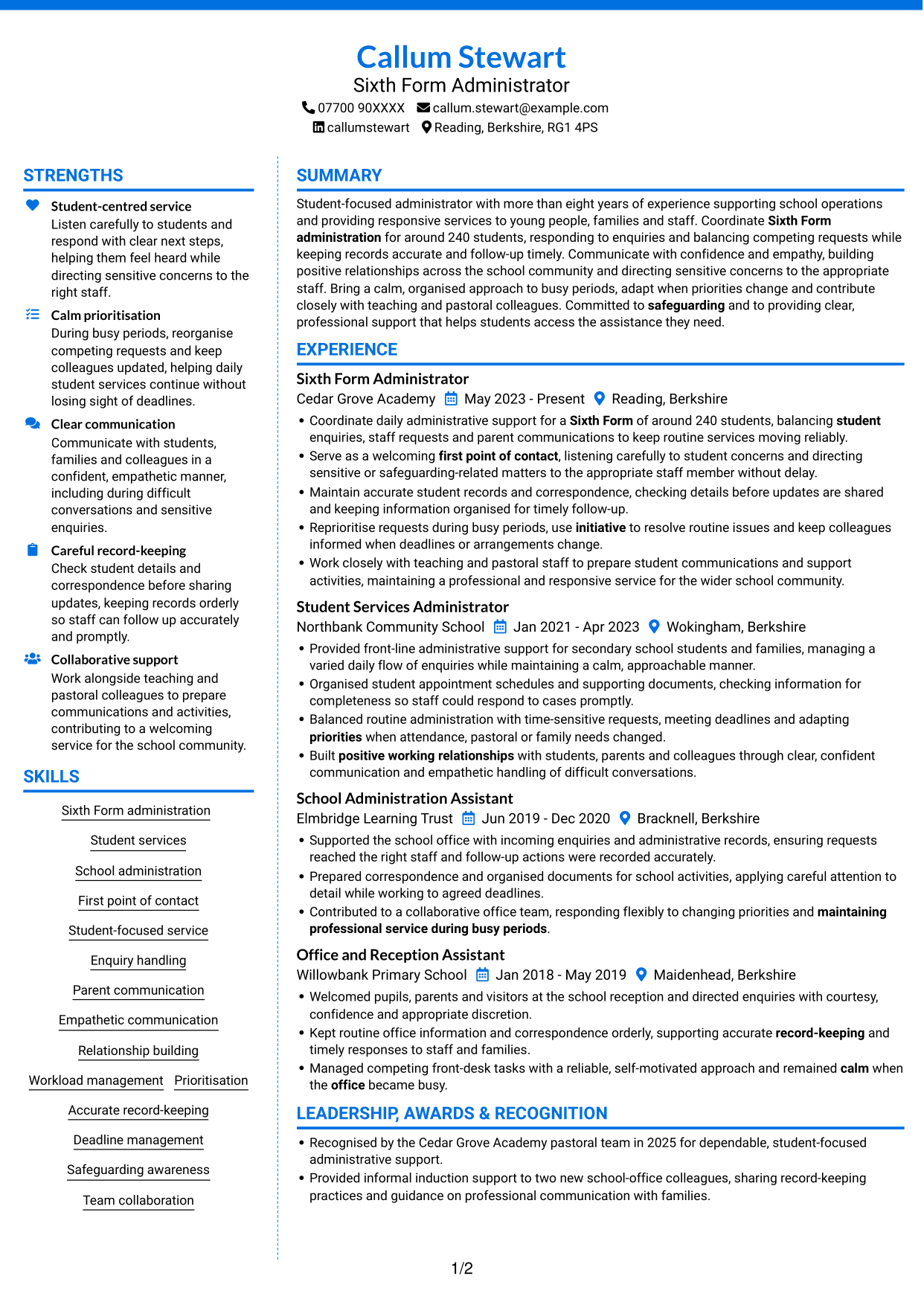 CV example — page 1