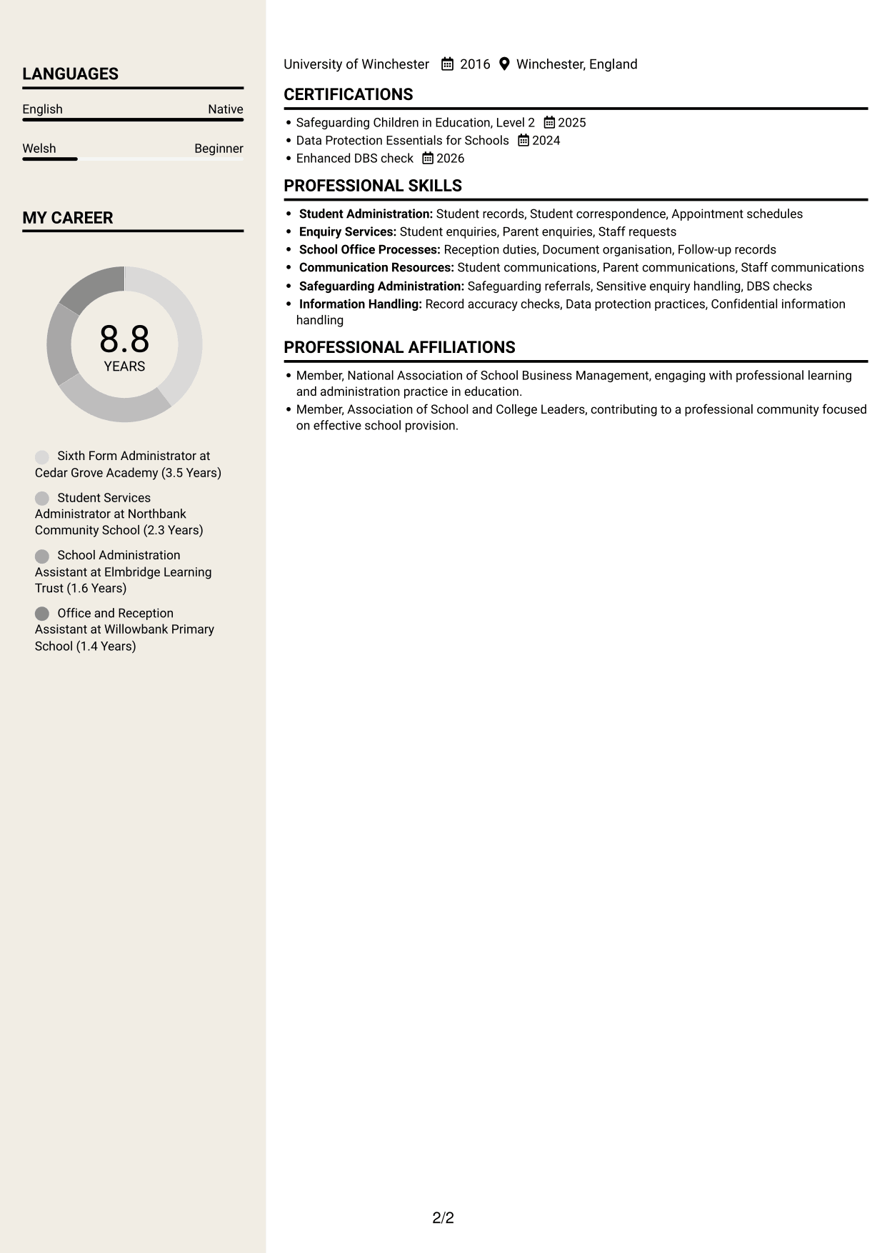 CV example — page 2