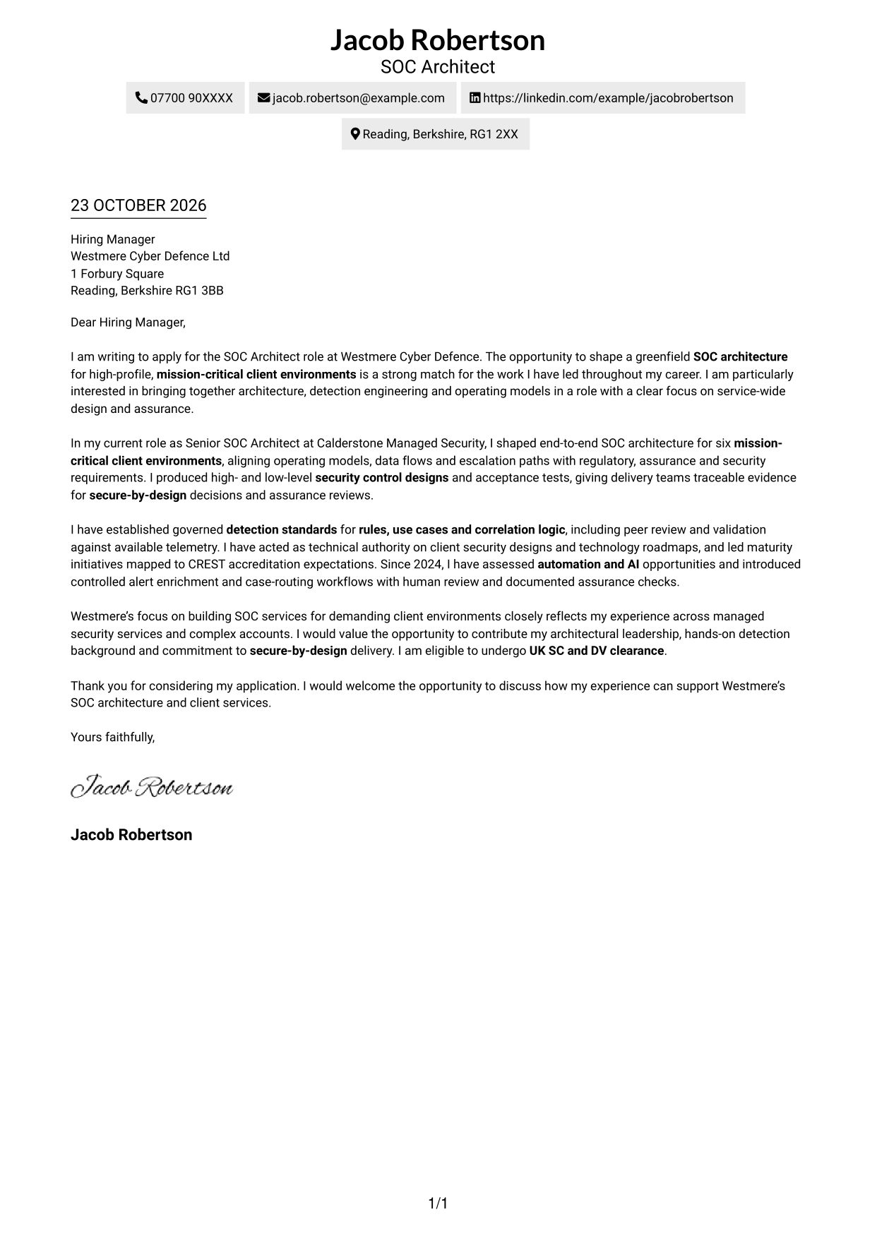 Cover letter example — page 1