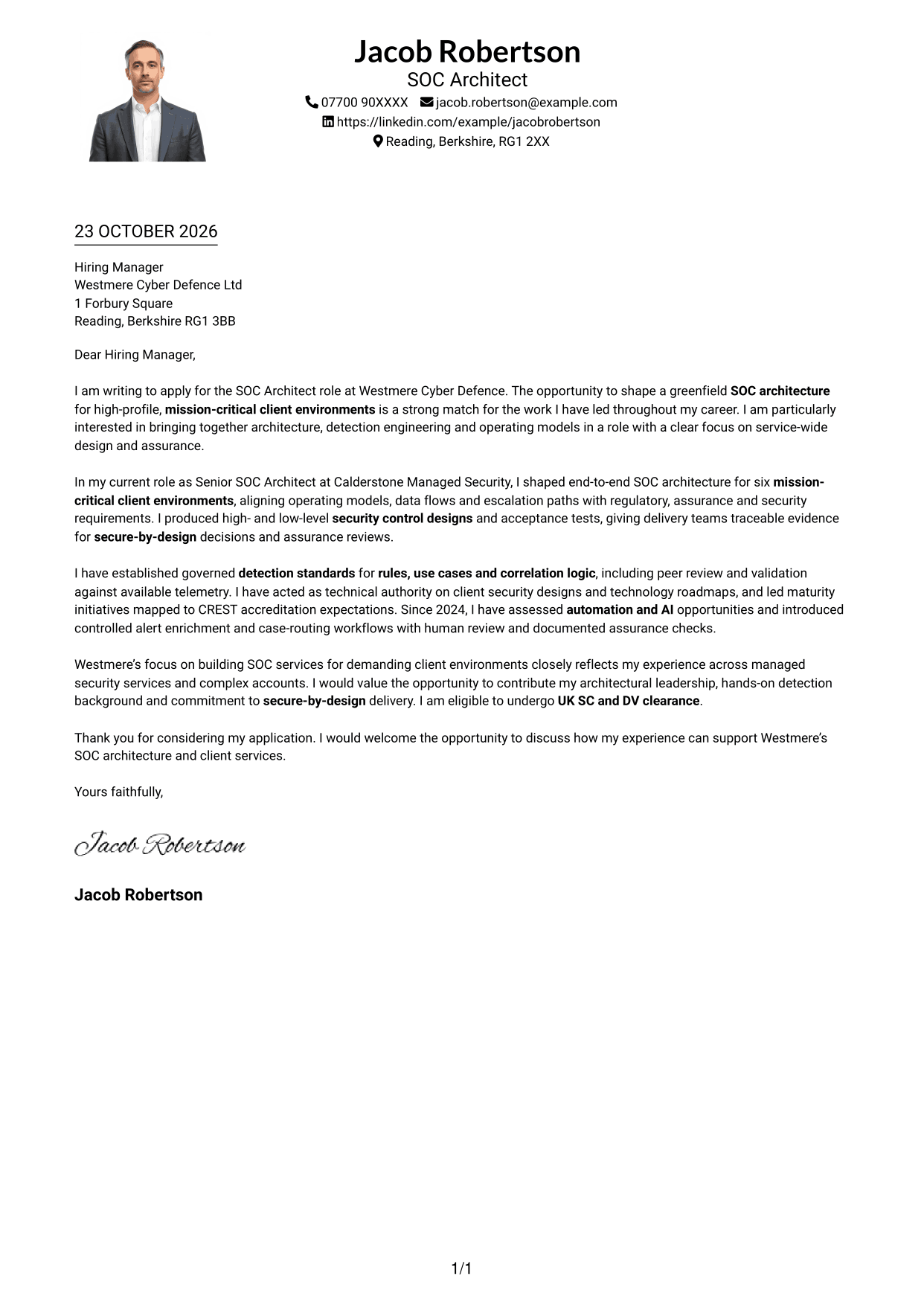 Cover letter example — page 1
