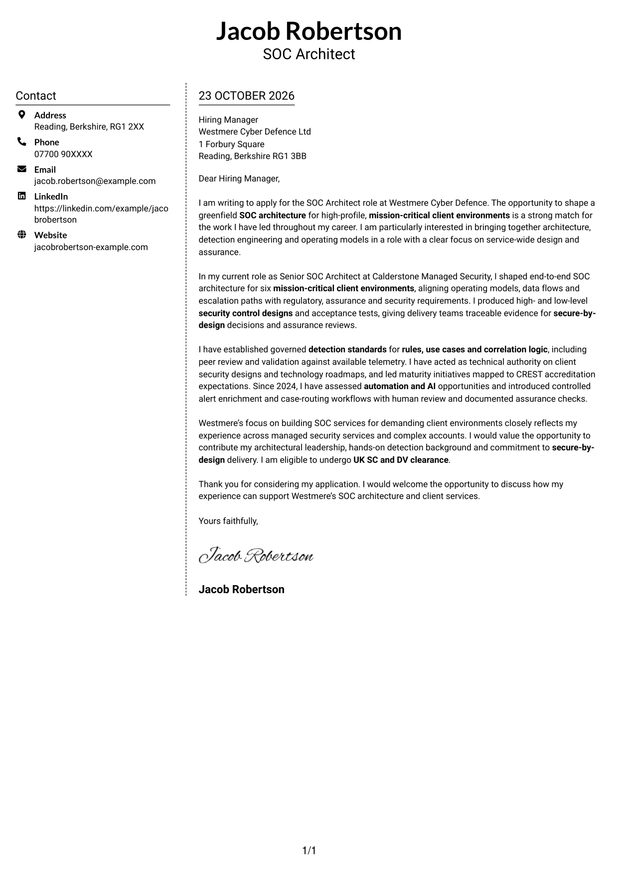 Cover letter example — page 1